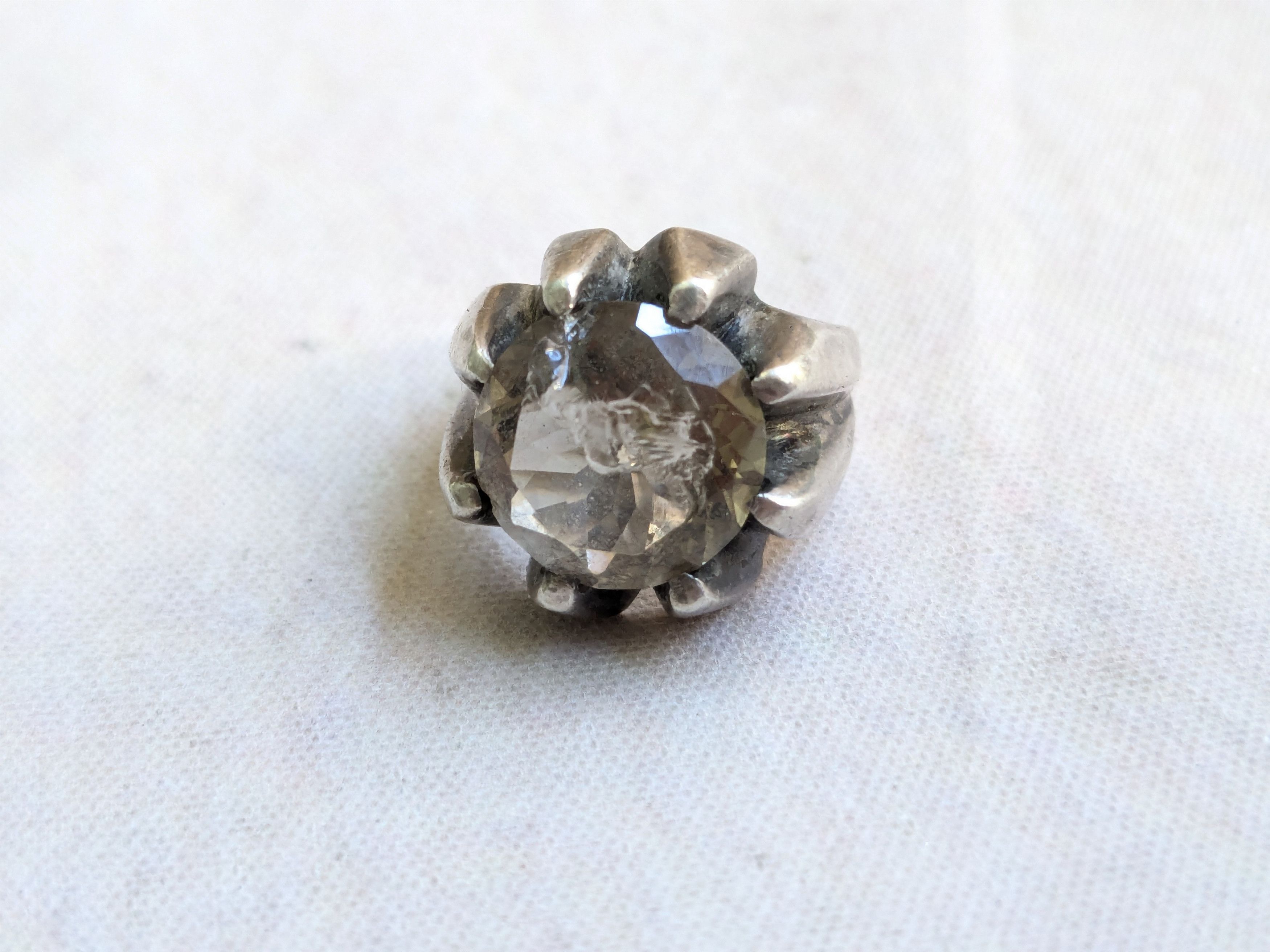 Jewelry Vintage Sterling Silver Ring Quartz Mexico Round Size ONE SIZE - 4 Thumbnail