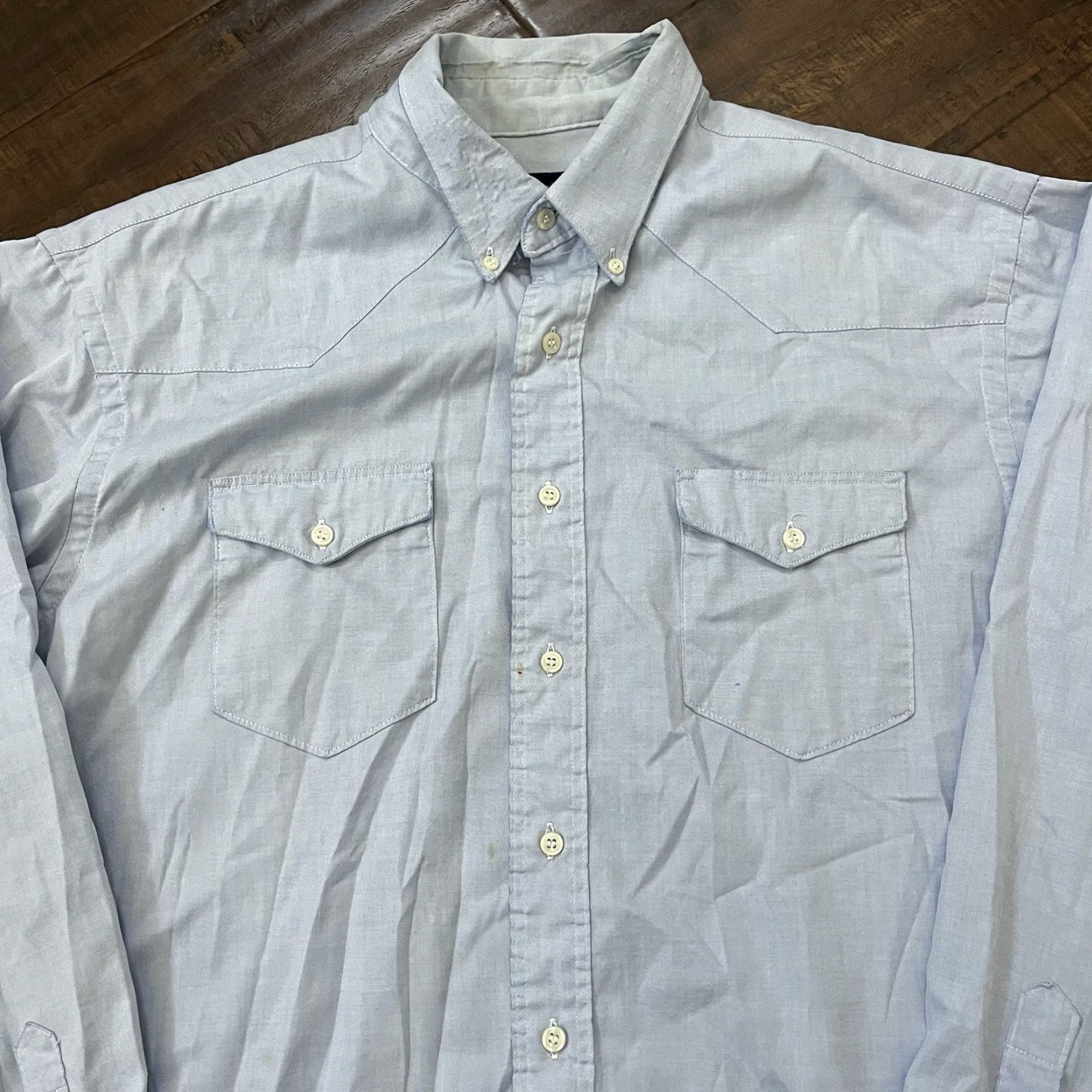 Wrangler VINTAGE Wrangler Button-Down Shirt Mens 17.5 35 Long USA Western Blue Pearl Snap Cowboy Rodeo 1990s Mens Size US XXL / EU 58 / 5 - 2 Thumbnail