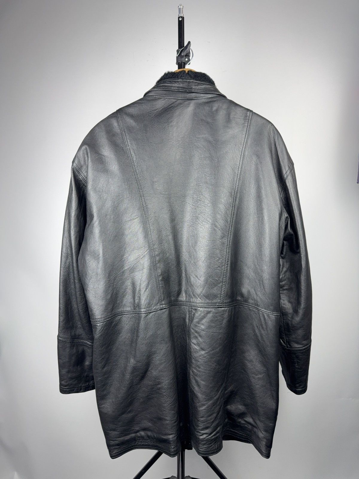 Genuine Leather Avant Garde 90s Vintage Italian Leather Coat Shearling Lined Size US XL / EU 56 / 4 - 13 Thumbnail