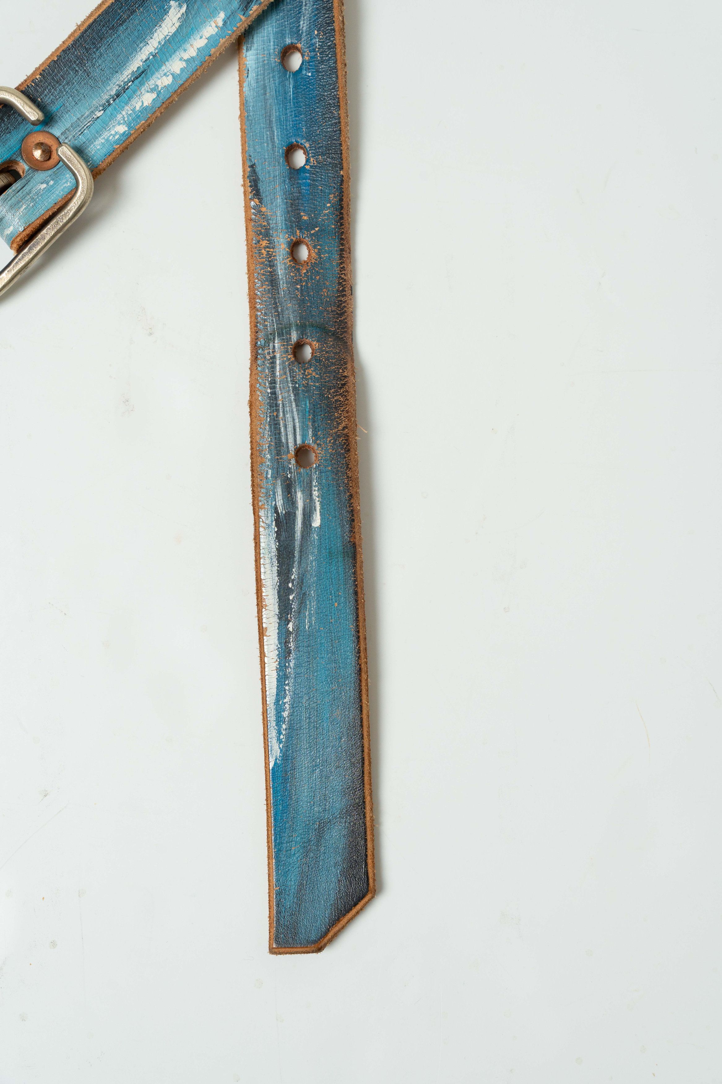 Other Billy made for friends belt painted blue leather belt men 30 Size 30 - 3 Thumbnail