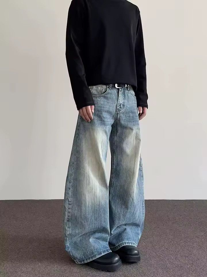 Jean Retro Style Washed Y2k Straight Flared Jeans Trousers Size US 32 / EU 48 - 1 Thumbnail