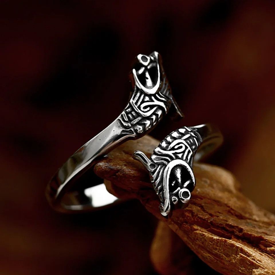 Jewelry Vintage Viking Dragon Head Ring Size ONE SIZE - 5 Thumbnail