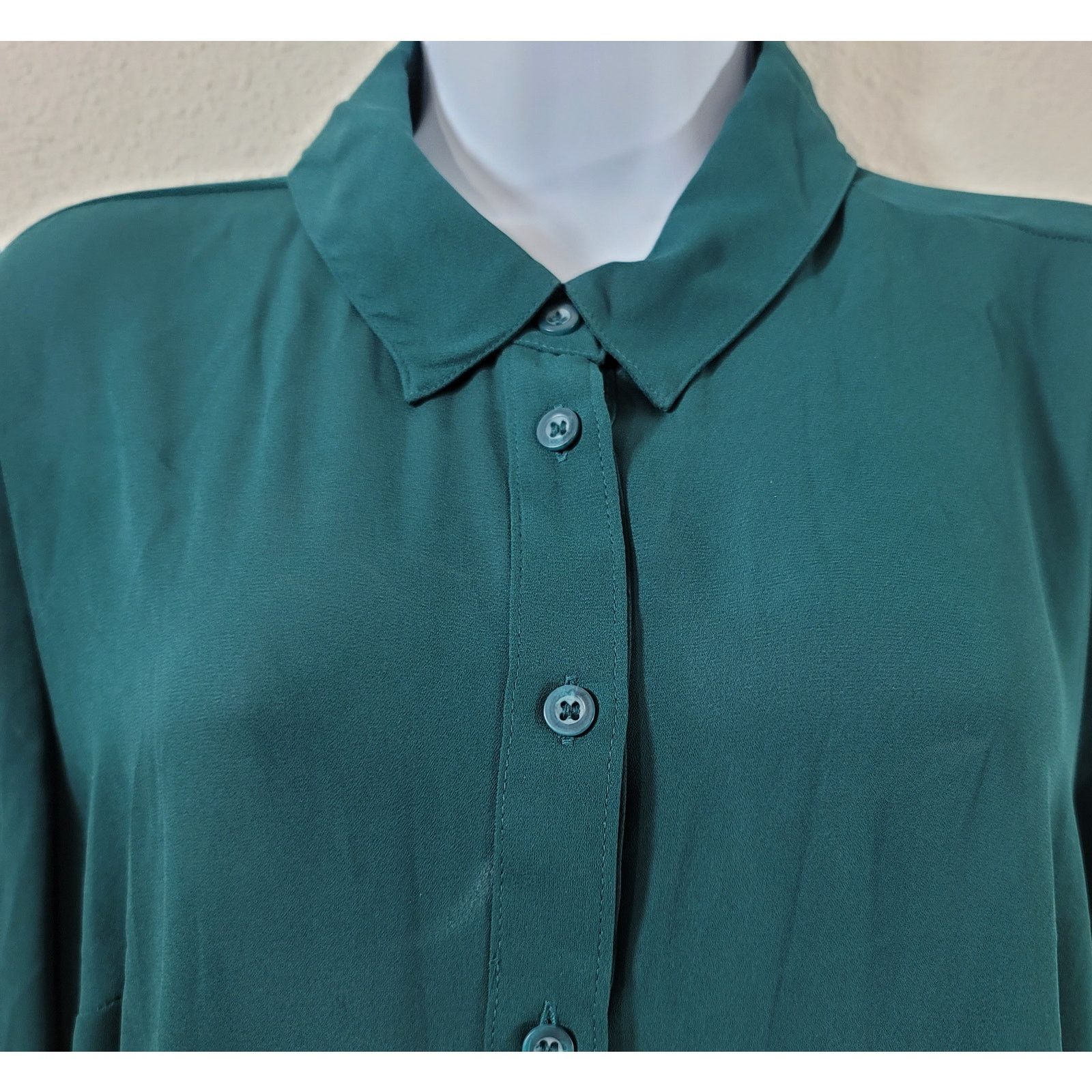 Other Lane Bryant Green Button Up Pointed Collar Top 10 12 Size L / US 10 / IT 46 - 5 Thumbnail