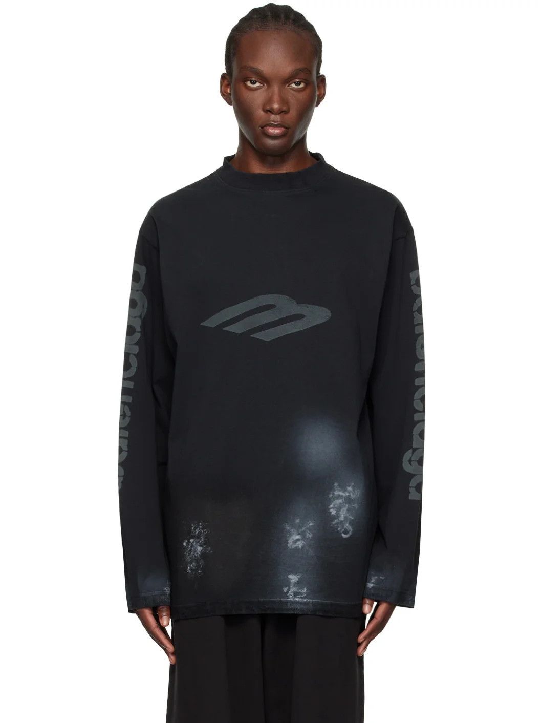 Balenciaga o1w1db10226 3B Stencil Long Sleeve T-Shirt Oversized Black Size US XXL / EU 58 / 5 - 1 Thumbnail