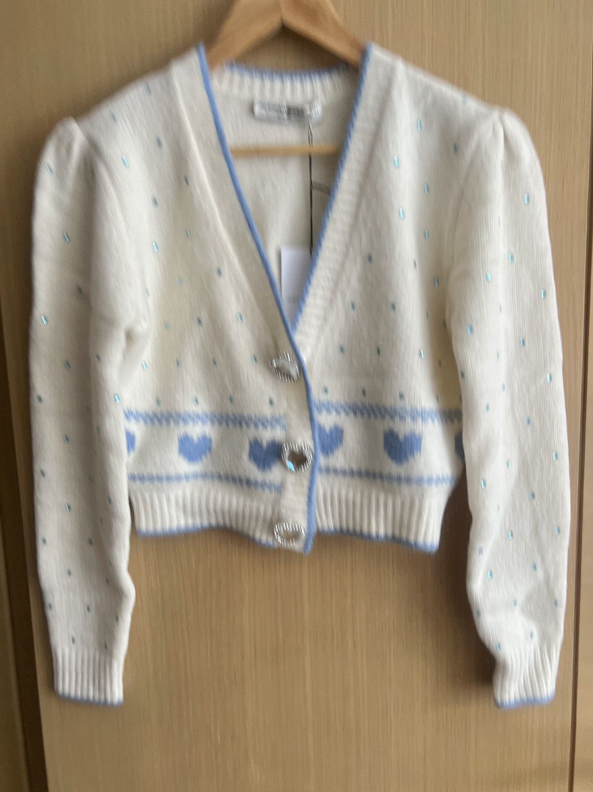 image of Alessandra Rich Embellished White Long Sleeve Cardigan, Women's (Size XS)