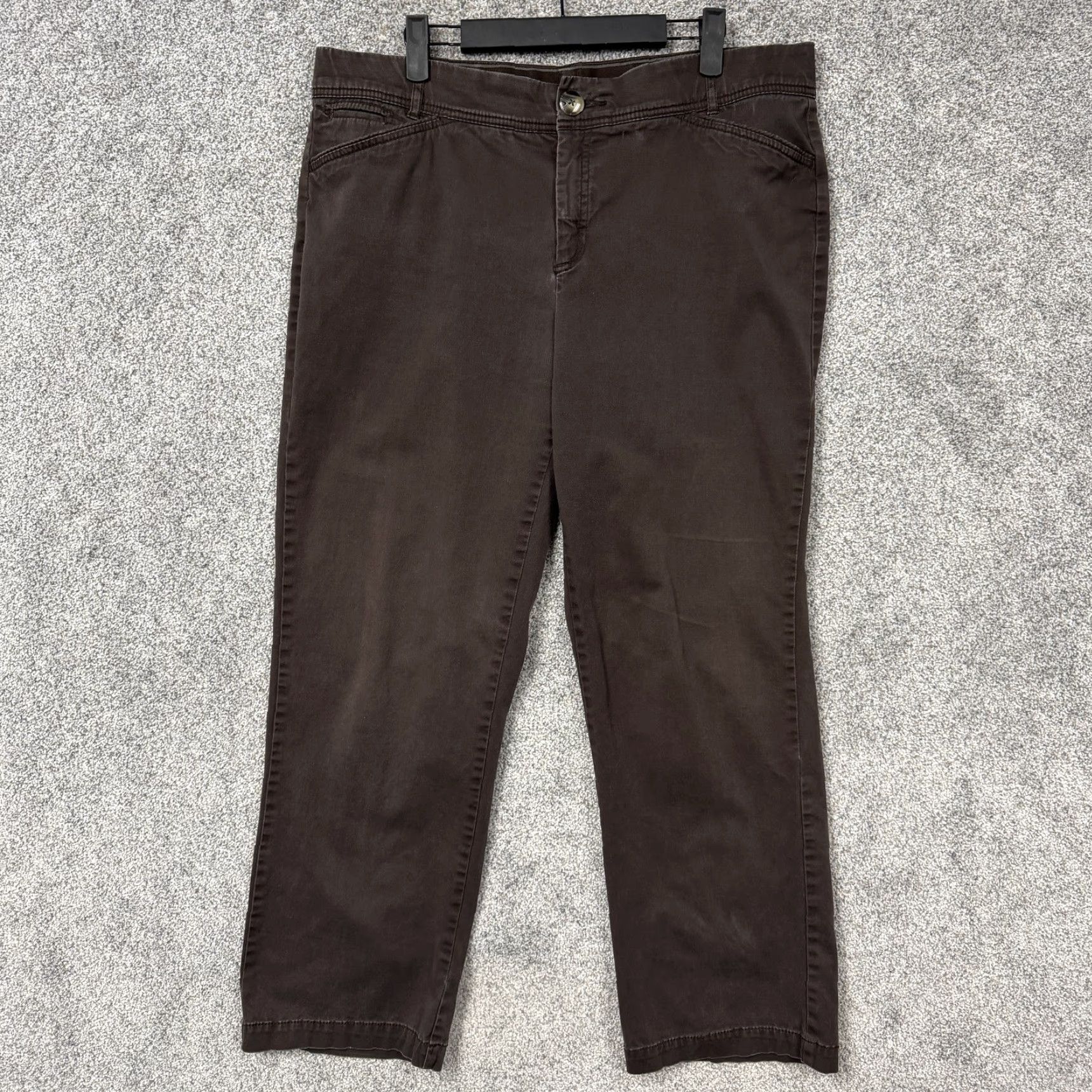 Vintage Christopher & Banks Pants Womens 14 Chino Straight Comfort Waist Brown 36 Inseam 27.5 in Twill Cotton Spandex Casual Pockets Zip Button Flat Front Size 36" / US 14 / IT 50 - 2 Thumbnail
