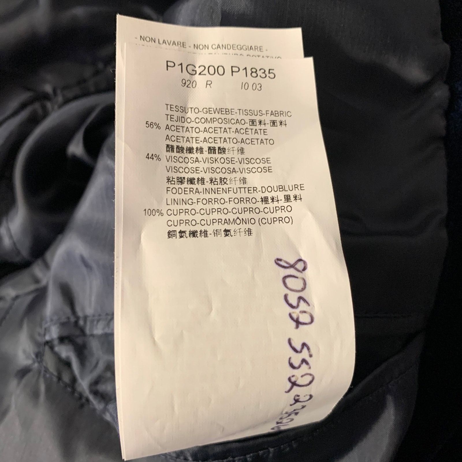 Emporio Armani Size 40 Navy Velvet Acetate Viscose Sport Coat Size 40R - 8 Thumbnail