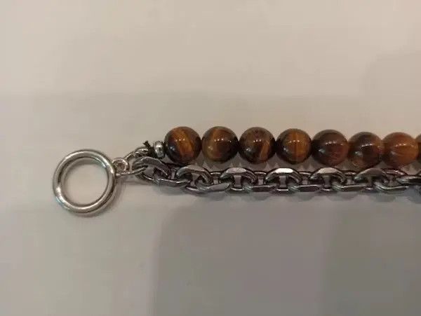 Japanese Brand Black Matte + Brown Tiger Eye Bead + Chain Bracelet Size ONE SIZE - 3 Thumbnail