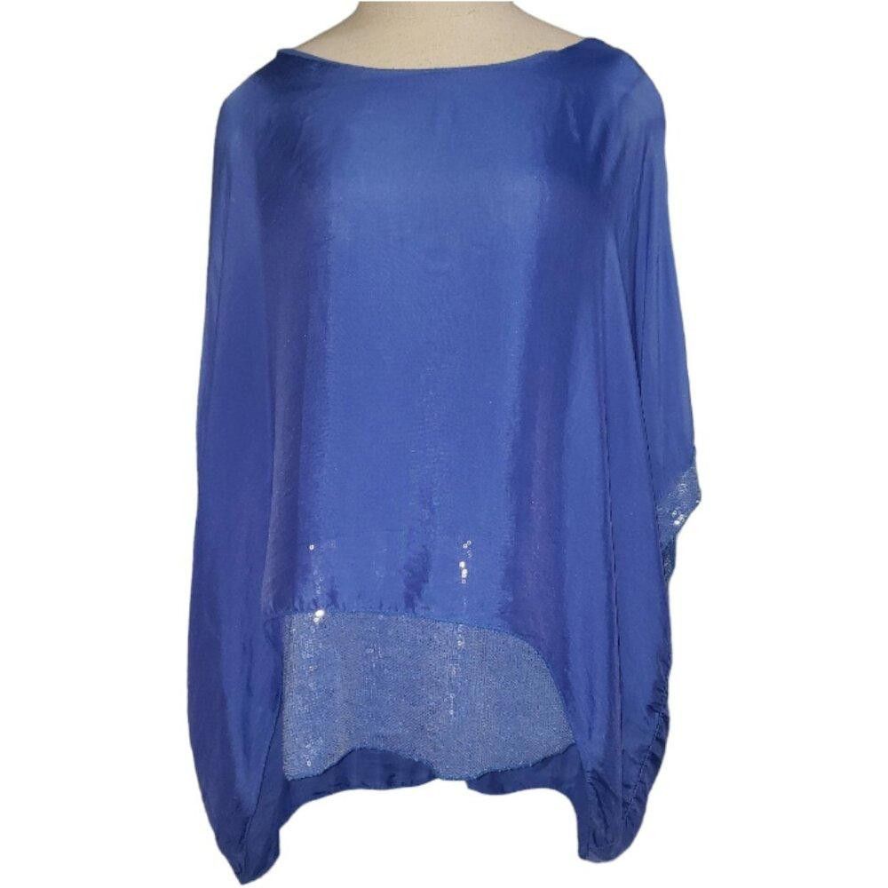 Designer CT1570 NY by Amati Indigo Blue Sequined Layered Top L Size L / US 10 / IT 46 - 1 Thumbnail