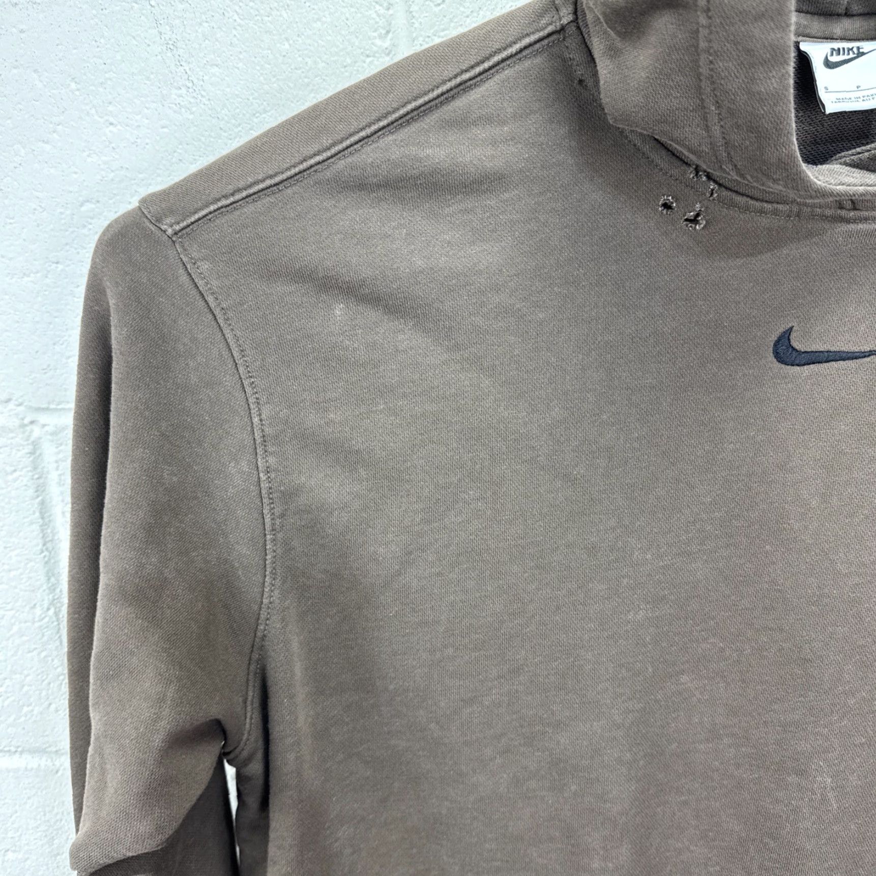 Nike Hoodie Women S Brown Center Swoosh Travis Scott Distressed Embroidered Oversized Crewneck Pullover All Seasons Casual Travel 80s 90s Retro Washed