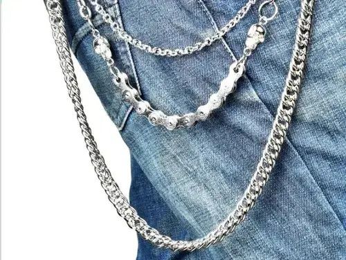Jewelry Punk Hip Hop Silver Color Metal Skull Waist Pants Chain Size ONE SIZE - 2 Thumbnail