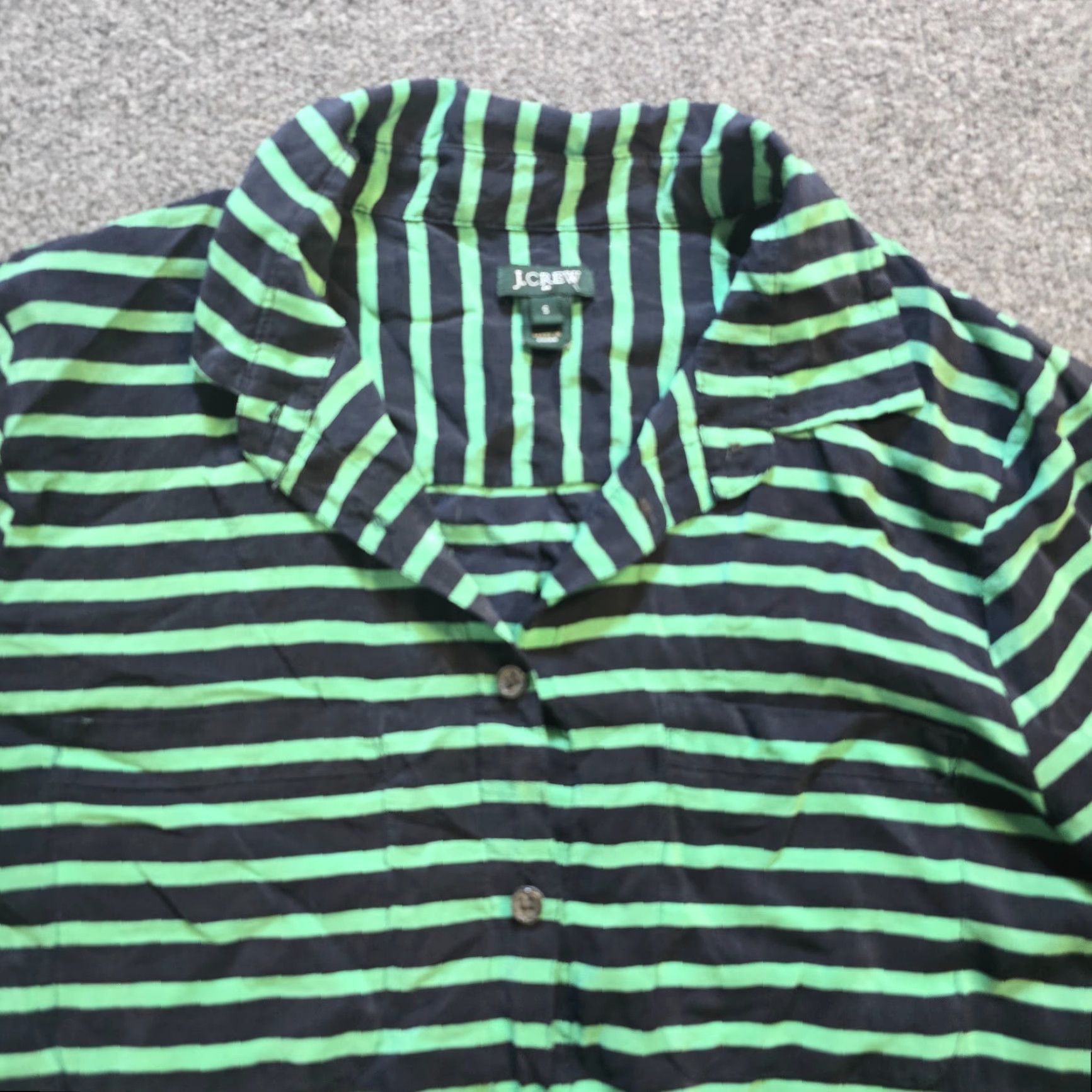 J.Crew J.CREW Blouse Shirt Womens Size S Green Black Silk Stripe 1/4 Button Casual Career Shirt Women Size S / US 4 / IT 40 - 2 Thumbnail