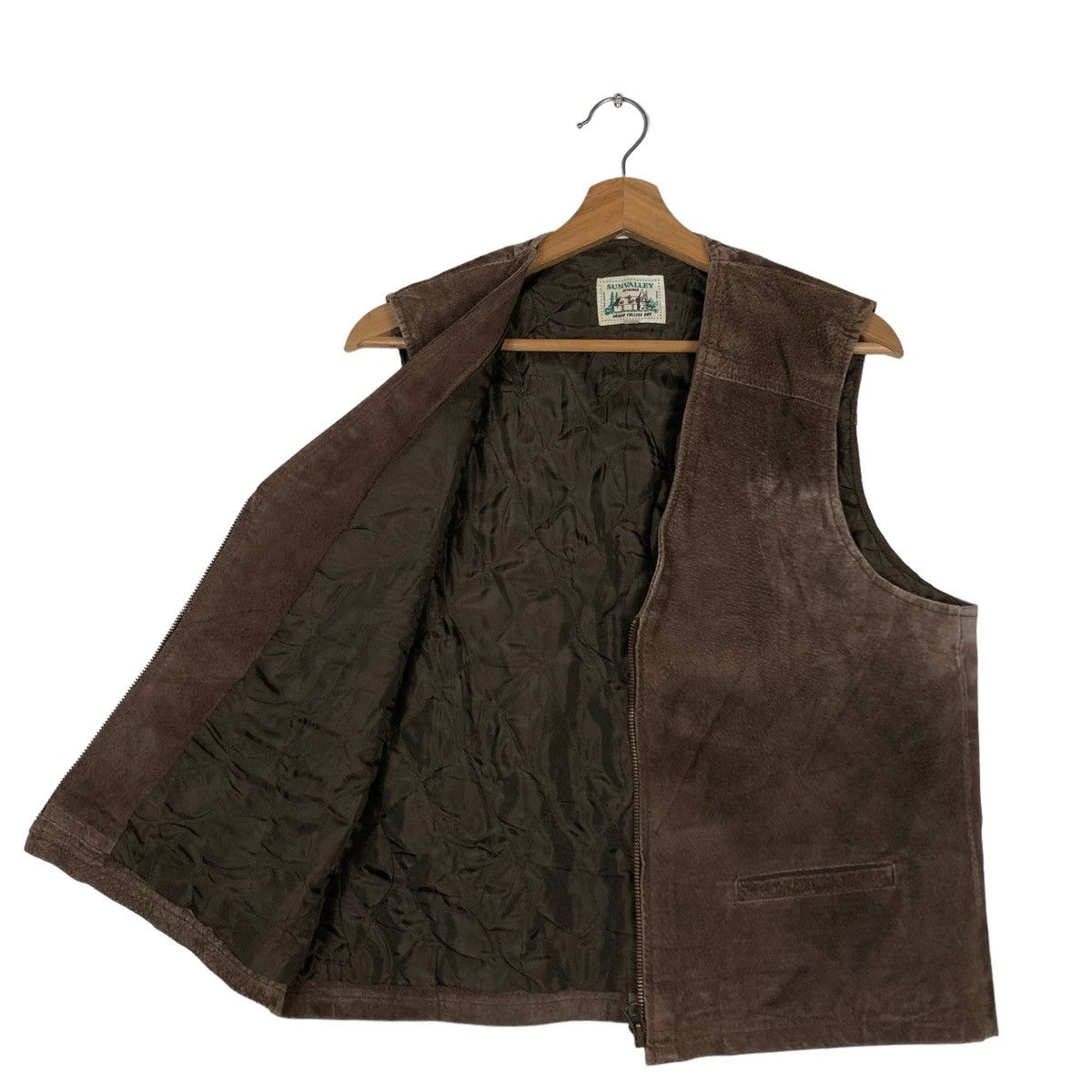 Genuine Leather 🔥VINTAGE LEATHER VEST COWBOY WESTERN SUNVALLEY Size US L / EU 52-54 / 3 - 11 Thumbnail