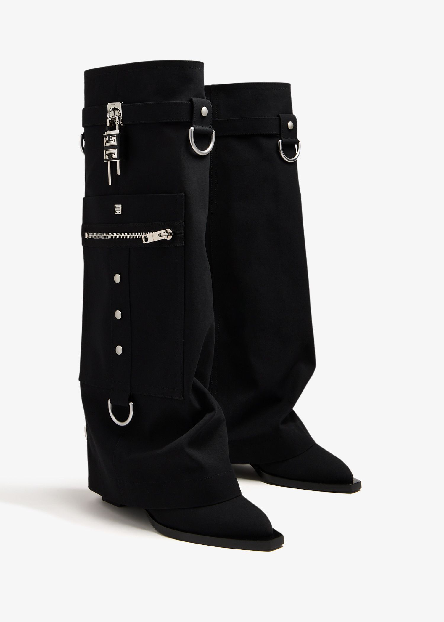Givenchy o1gr1nt0125 Shark Lock Cowboy High Boots in Black Size US 8 / IT 38 - 4 Thumbnail