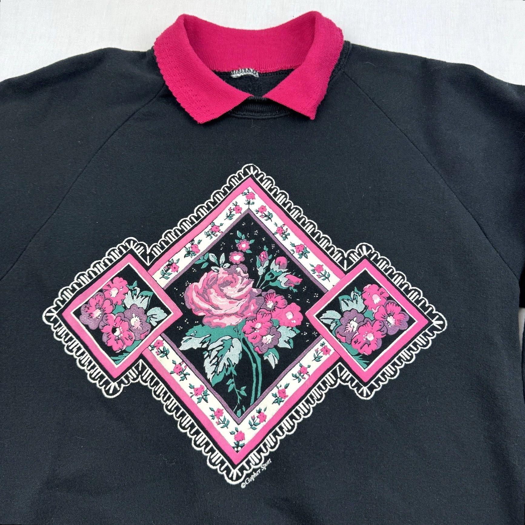 Vintage VINTAGE Rose Flower Sweatshirt Womens Large Black Collar Nature Cute Grandma 90s Size L / US 10 / IT 46 - 2 Thumbnail