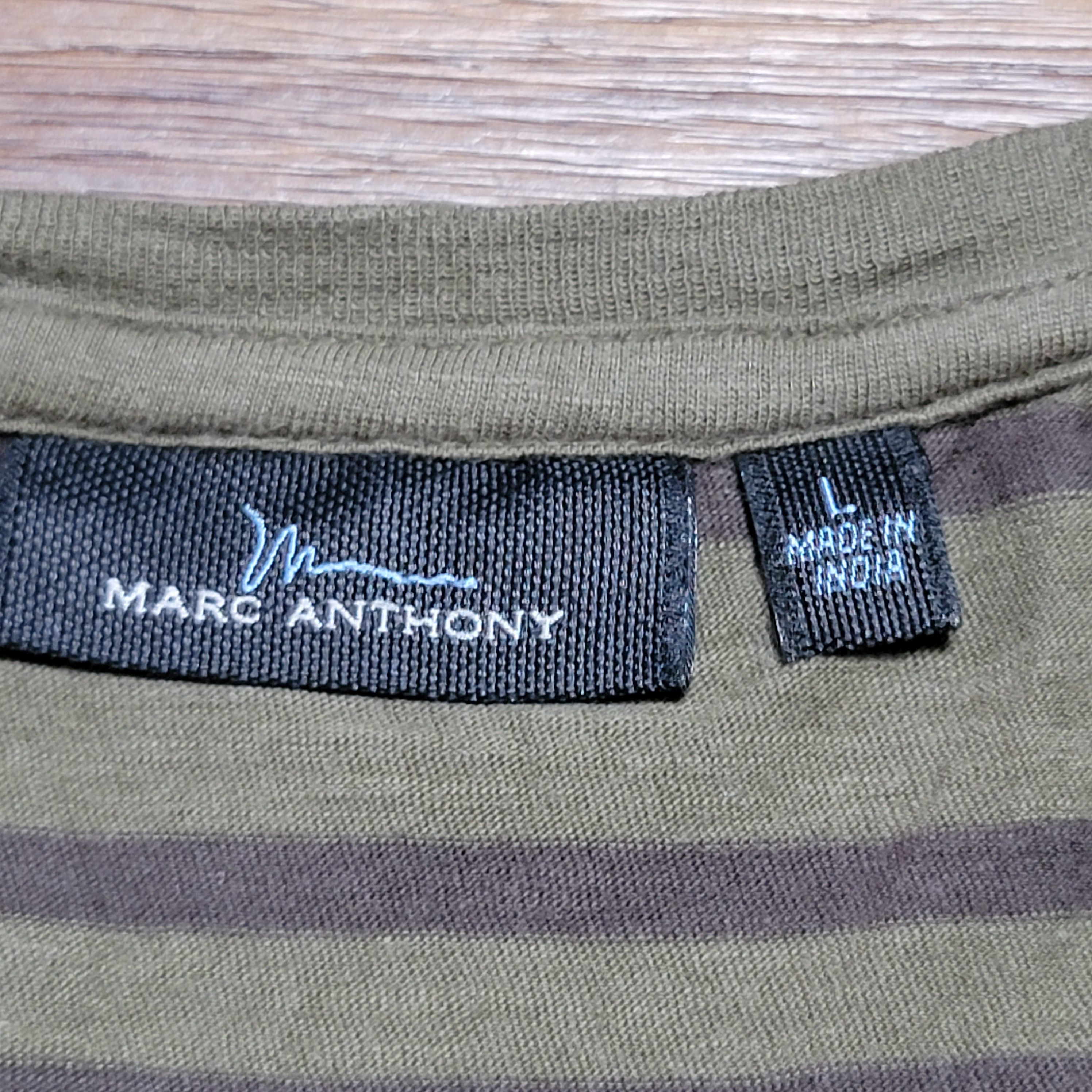 Marc Anthony Marc Anthony SS Army Green Stripes V-Neck Tee - Size Large Size US L / EU 52-54 / 3 - 4 Thumbnail