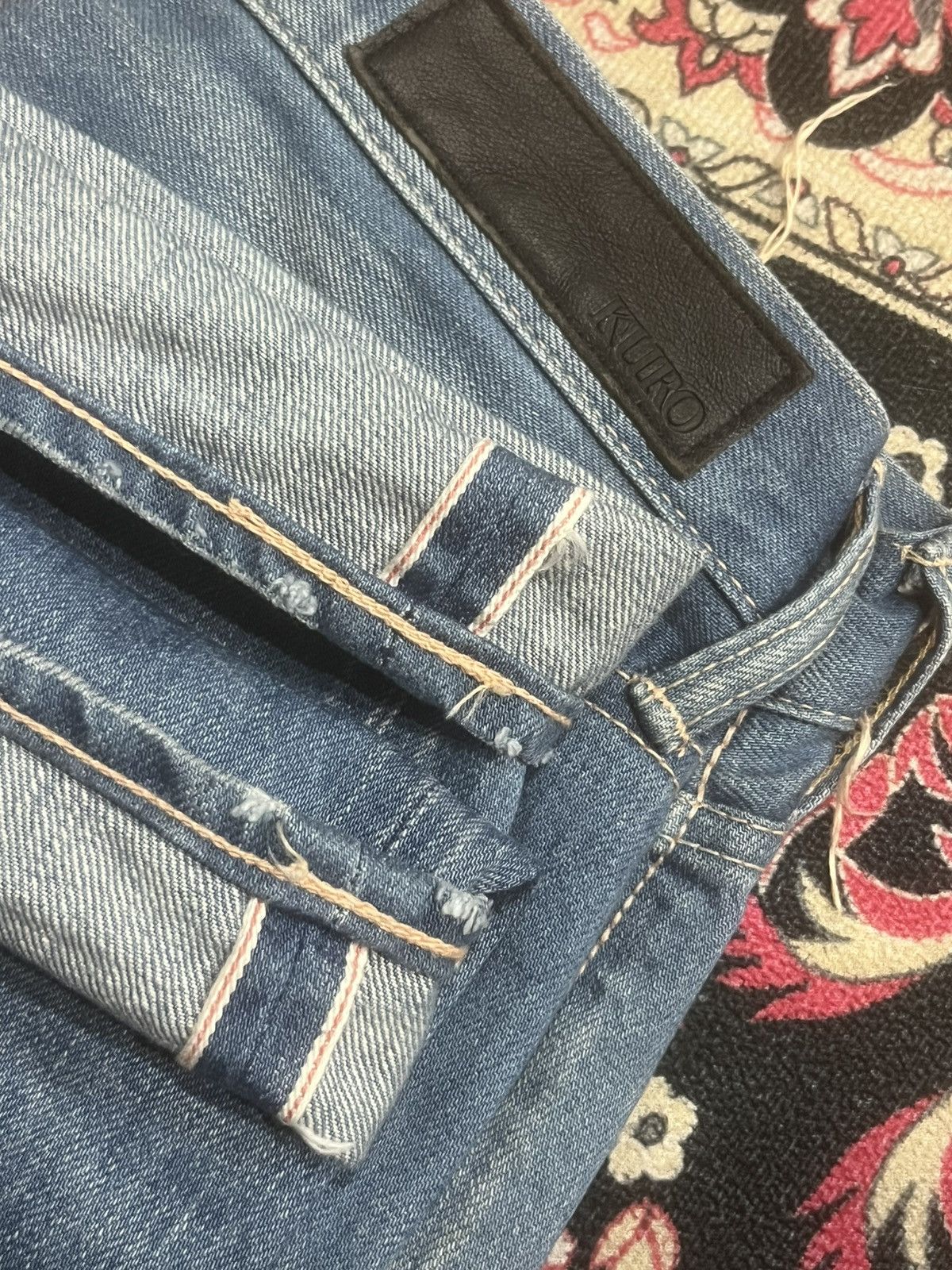 KURO Kuro “Dempsey” Classic Blue Whisker Washed Selvedge Jeans Size US 30 / EU 46 - 14 Thumbnail