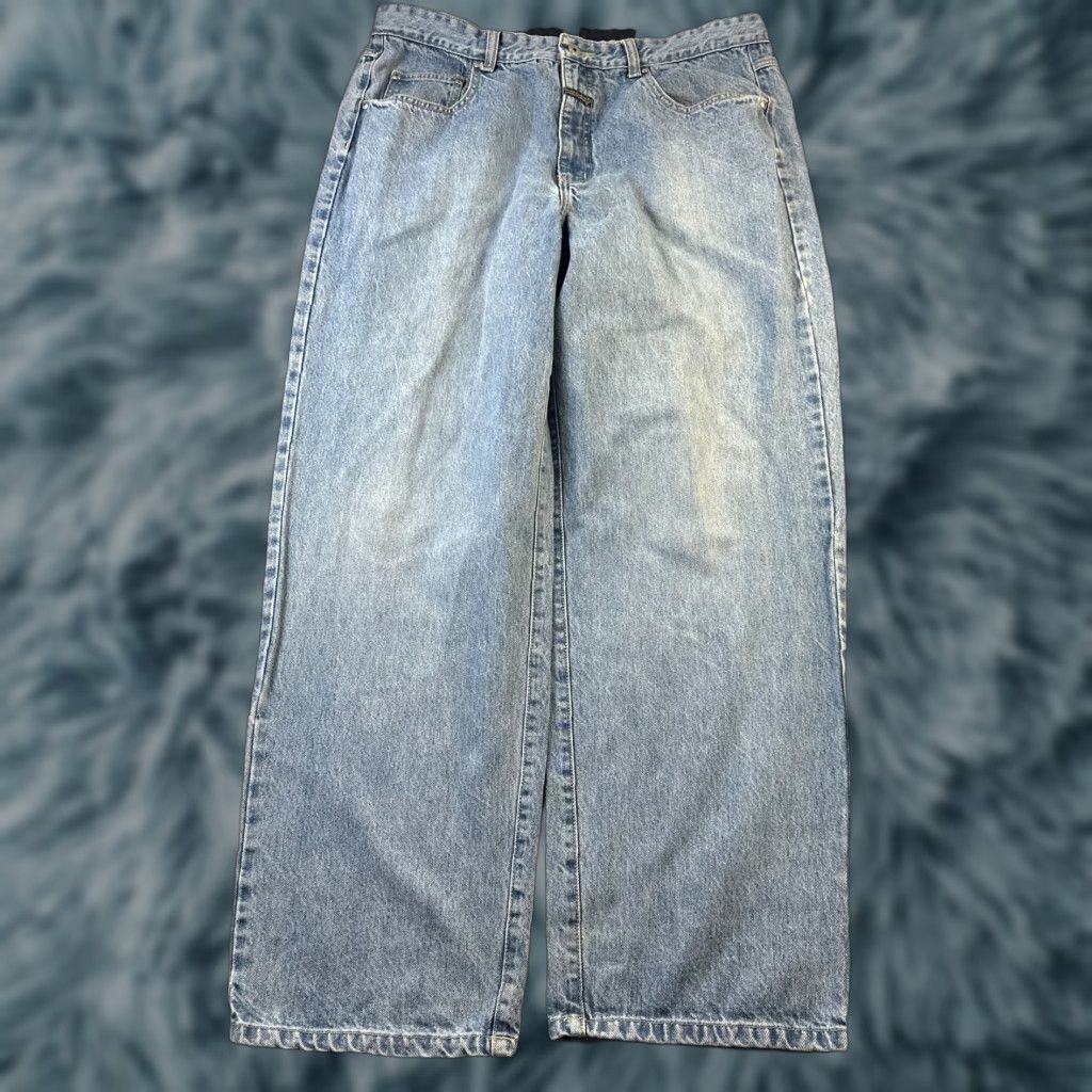 Denime VINTAGE Girbaud Jeans Mens 36x31 Denim Pants Y2K 90s Baggy Wide-Leg Distressed Logo Embroidered Blue 5-Pocket USA Grunge 90s Mens Size US 36 / EU 52 - 1 Thumbnail