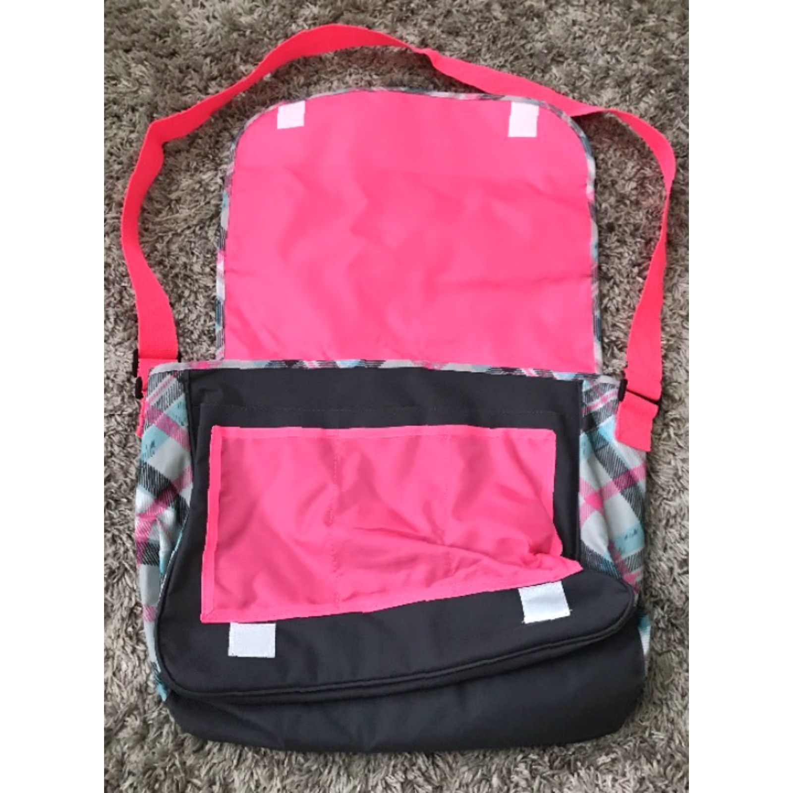 Pinko Crossbody Messenger School Bag Pink Gray Plaid Adjustable Strap Compartments Size ONE SIZE - 4 Thumbnail