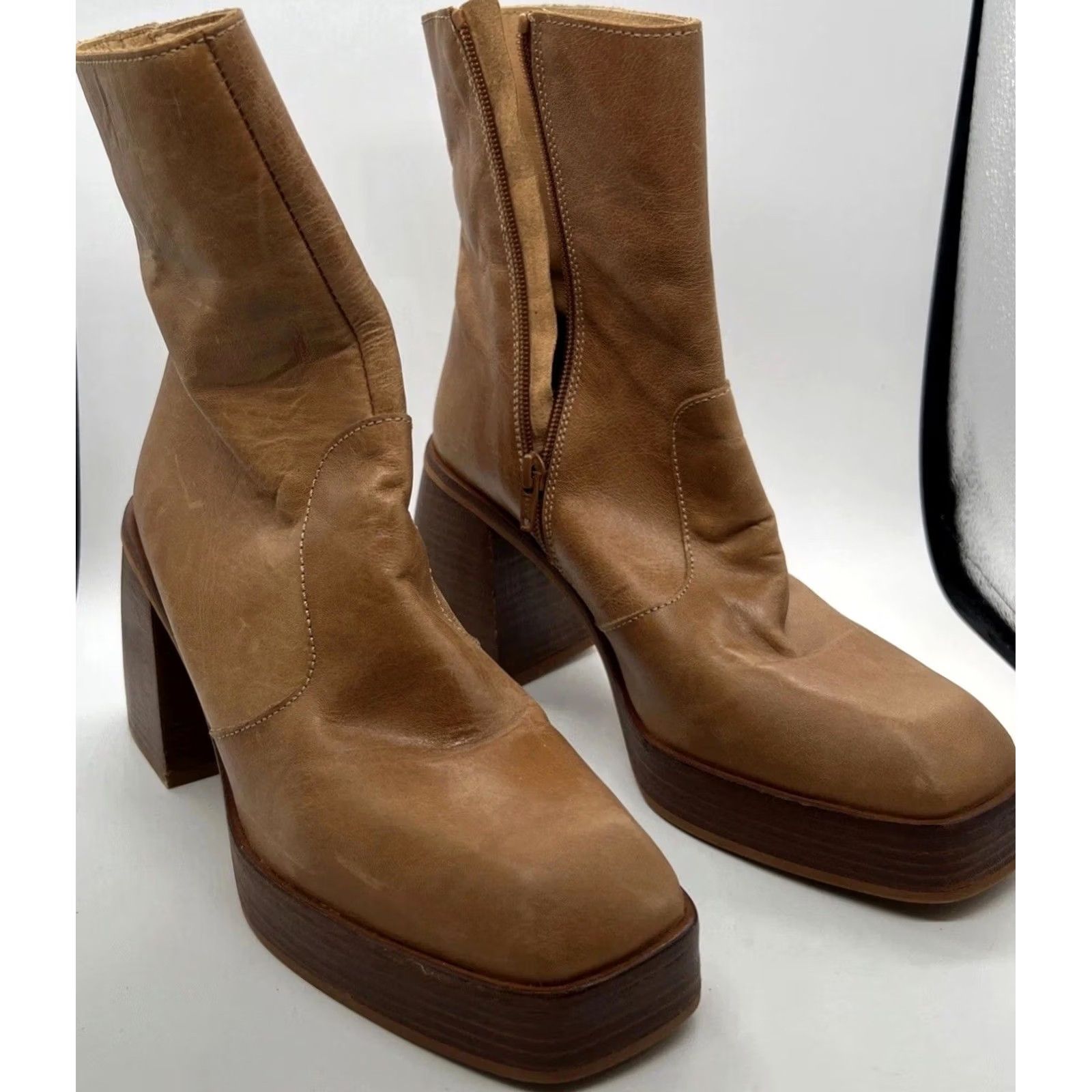 Free People Free People Ruby Platform Ankle Boots Womens 9.5 Brown Leather Chunky Heel Size US 10 / IT 40 - 7 Thumbnail
