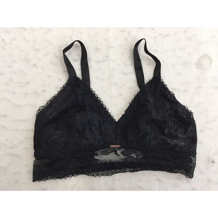 Vintage Danskin Intimates Bra Size XL Black Floral Lace Logo Adjustable