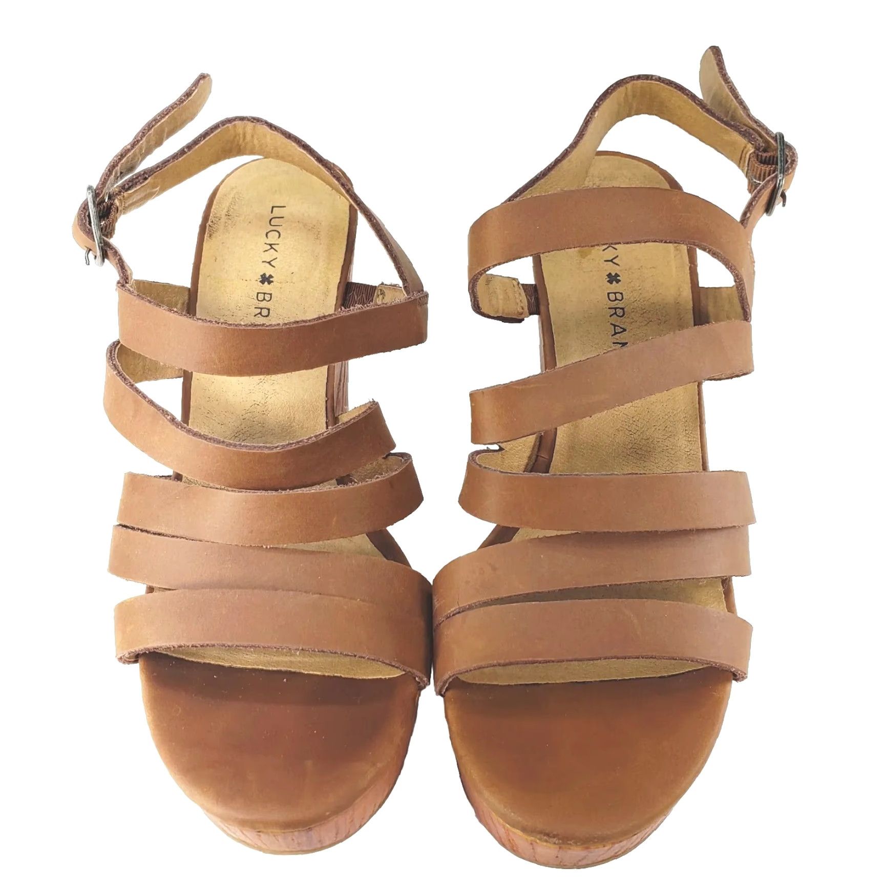 Lucky Brand Lucky Brand Larinaa Platform Wedge Sandals Heels Leather Brown 6.5M/36.5 Womens Open Toe Buckle Platform & Wedges Casual Party Workwear Size US 7 / IT 37 - 3 Thumbnail