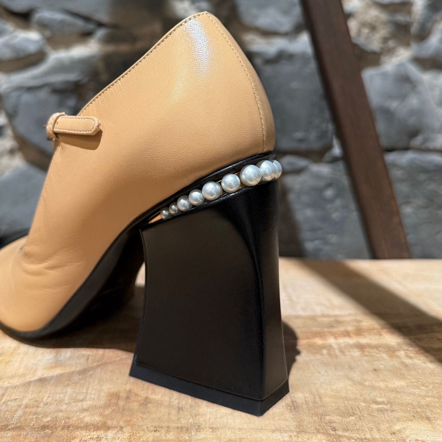 Chanel Chanel 2022 Beige Black Pearl CC Heeled Mary Jane Pumps Size US 6 / IT 36 - 12 Thumbnail