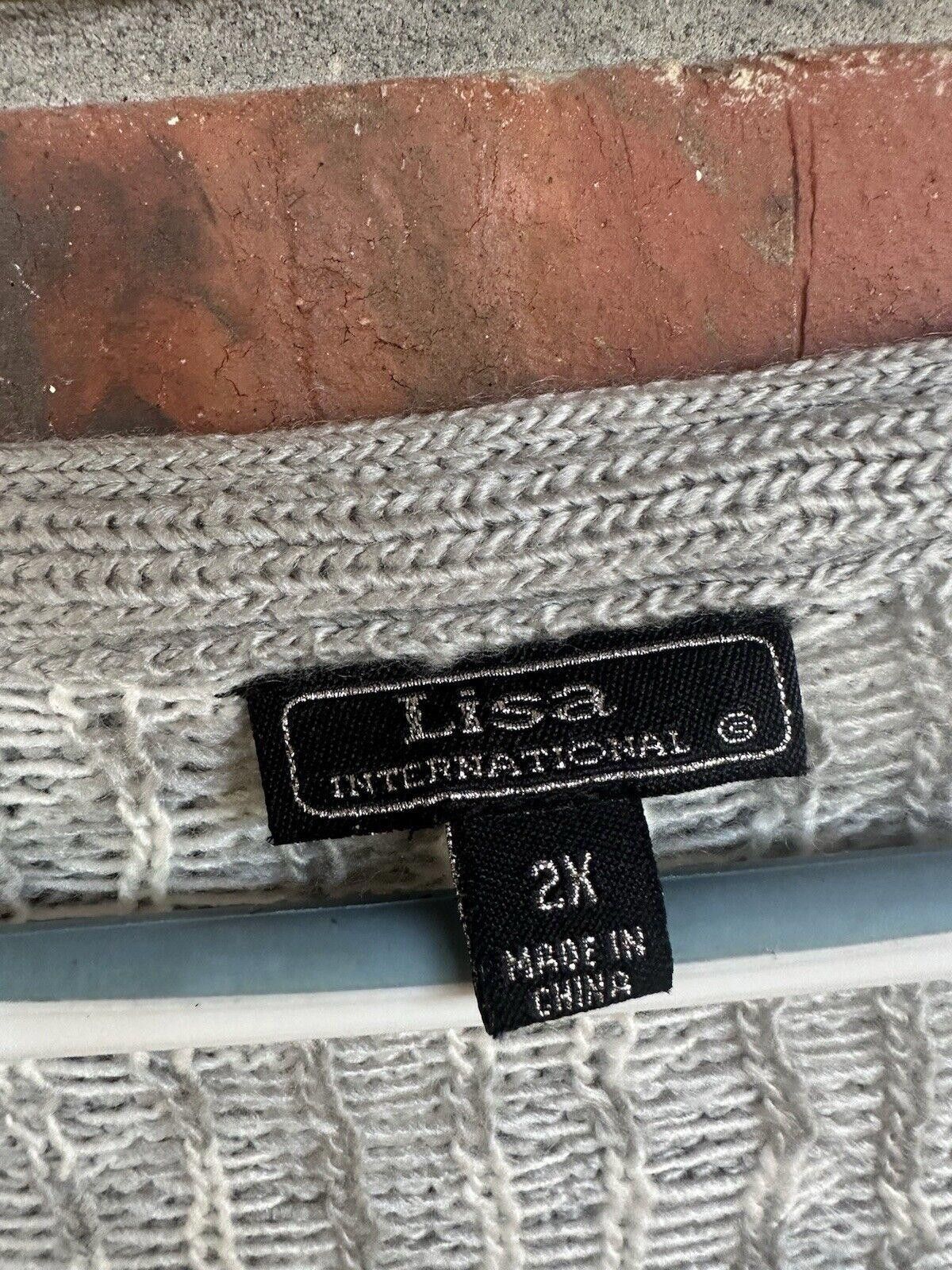 Designer Grey White Houndstooth Knit Sweater Poncho 2X Size XXL / US 16-18 / IT 52-54 - 2 Thumbnail