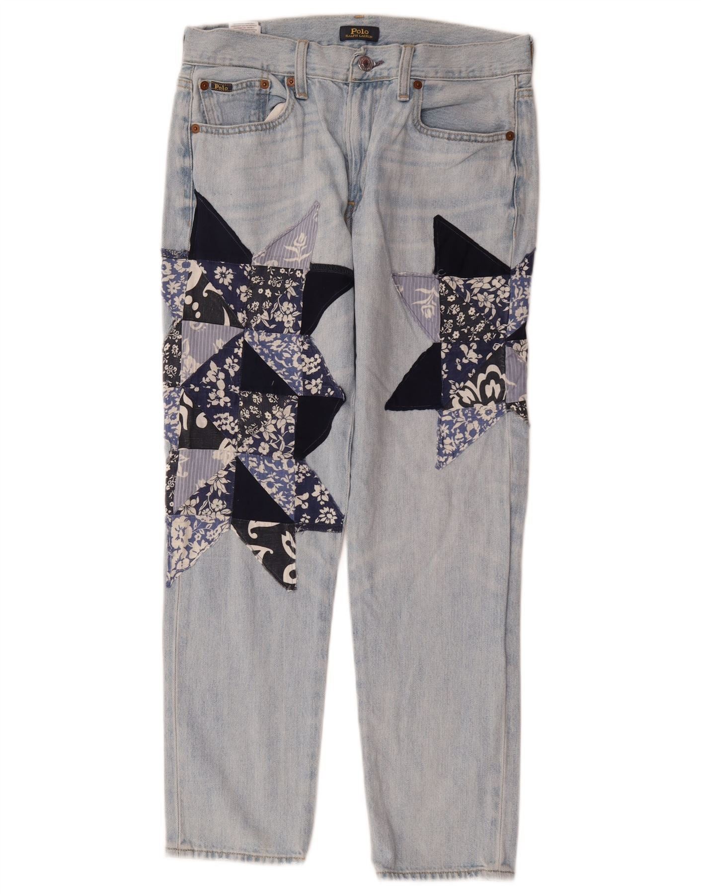 Polo Ralph Lauren Womens Straight Jeans W26 L26 Blue Patchwork Cotton Size 42" / US 20 - 1 Thumbnail