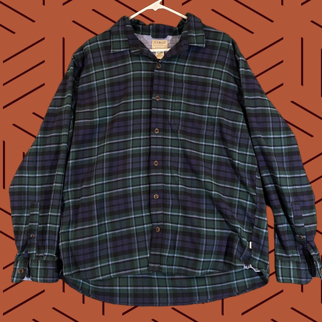 Vintage L.L. Bean Flannel Shirt Mens Large Regular Blue Green Plaid Long Sleeve Button-Up Size US L / EU 52-54 / 3 - 1 Thumbnail