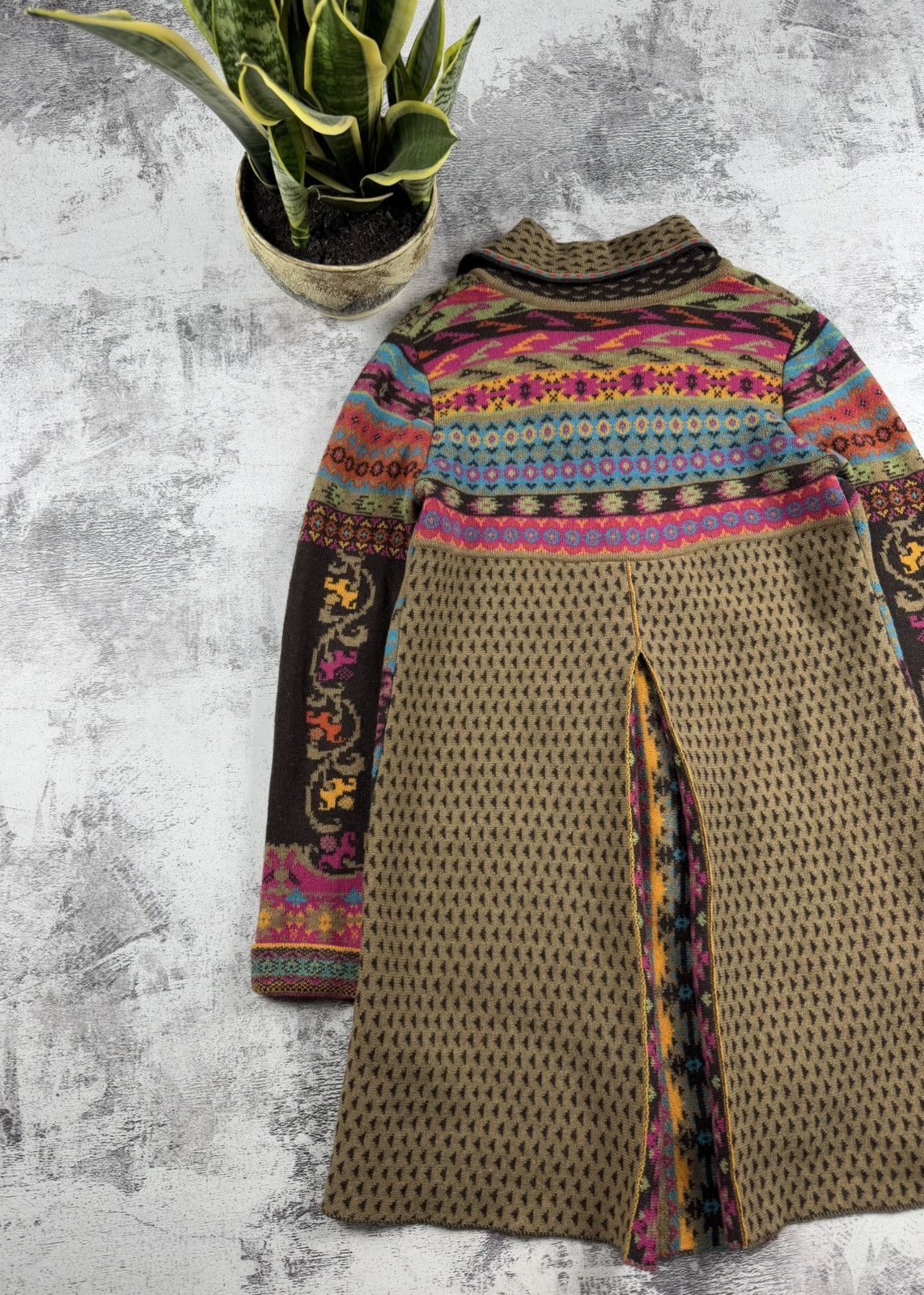 Designer × Vintage IVKO Lambs Wool 38 Knit Floral Long Cardigan Sweater Dress Size M / US 6-8 / IT 42-44 - 16 Thumbnail