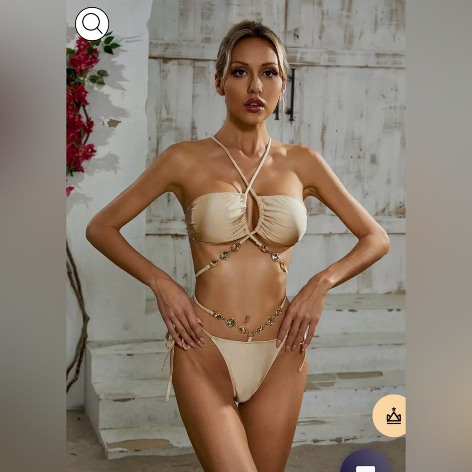 Other New Tan Bikini Swimsuit Bathing suit with rhinestones size S Size ONE SIZE - 3 Thumbnail