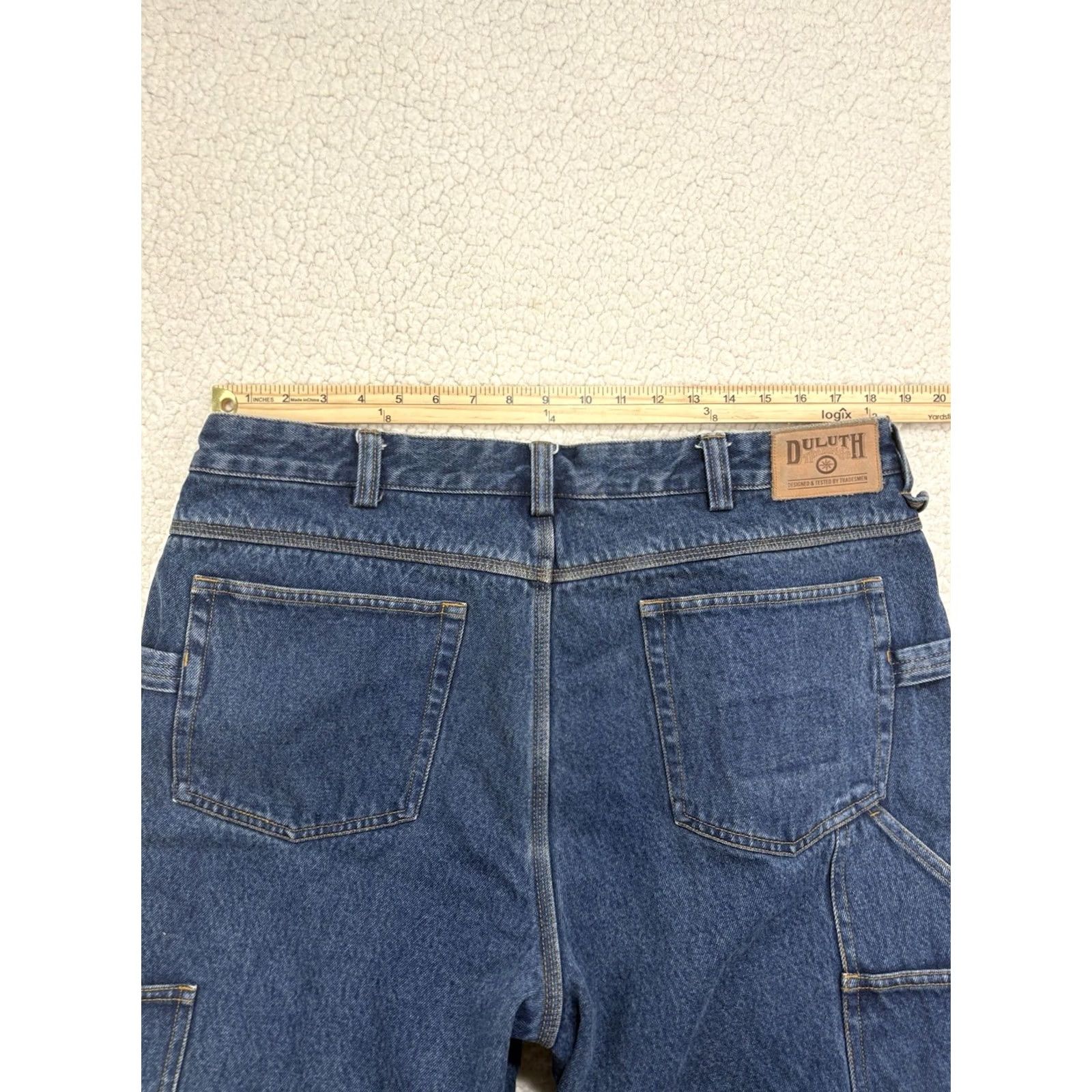 CO Duluth Jeans Mens 40x34 Blue Denim Work Carpenter Straight Lined 5-Pocket Zipper Button Casual Seasonal Regular Mens Size US 40 / EU 56 - 6 Thumbnail