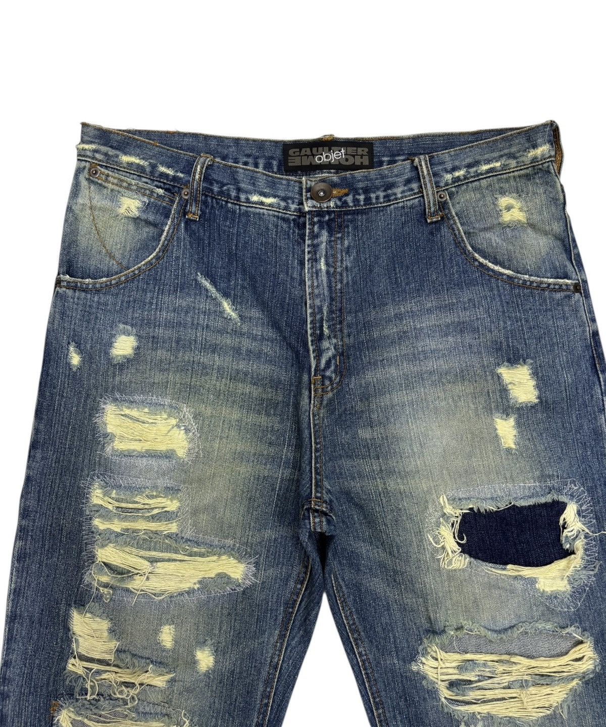 Gaultier Homme Objet × Jean Paul Gaultier GAULTIER HOMME OBJET BORO PATCHWORK CUSTOM MADE RIPPED JEANS Size US 34 / EU 50 - 9 Thumbnail