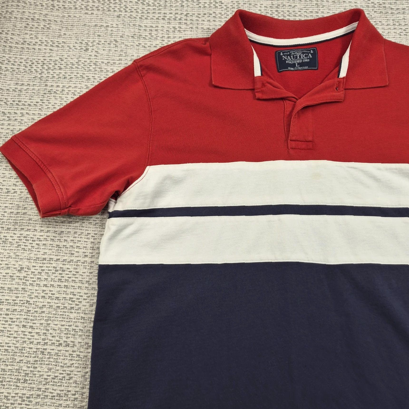 Nautica Nautica Polo Shirt Mens Large Colorblock Red White Navy Knit Shirt Size US L / EU 52-54 / 3 - 3 Thumbnail