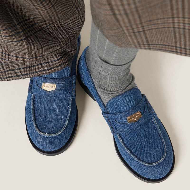 Miu Miu o1B3y1r0526 Denim Loafers in Blue Size US 9 / IT 39 - 5 Thumbnail