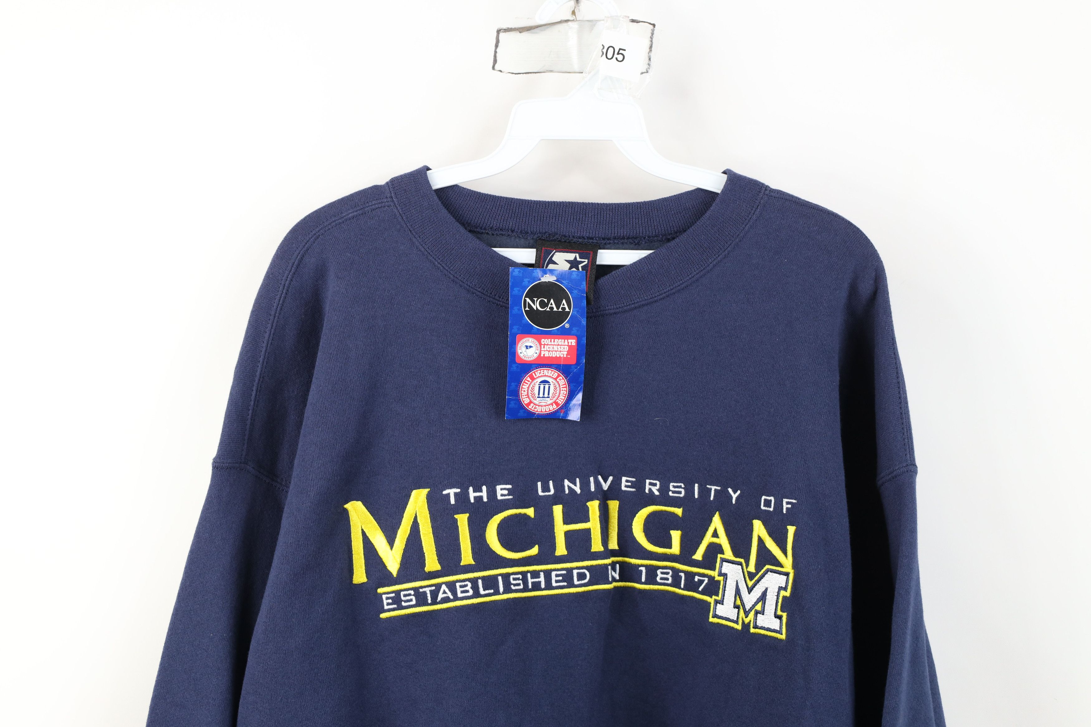 Starter Deadstock Vintage 90s Starter University Michigan Sweatshirt Size US L / EU 52-54 / 3 - 2 Thumbnail