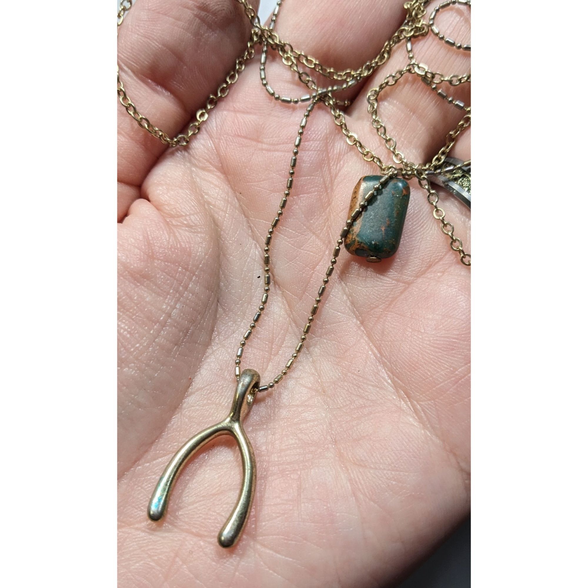 Other Layered Lucky Wishbone And Picture Jasper Dual Pendant Neckl Size ONE SIZE - 3 Thumbnail