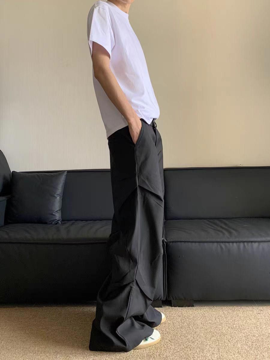 Pleated Studded Vintage Micro Flare Casual Pants