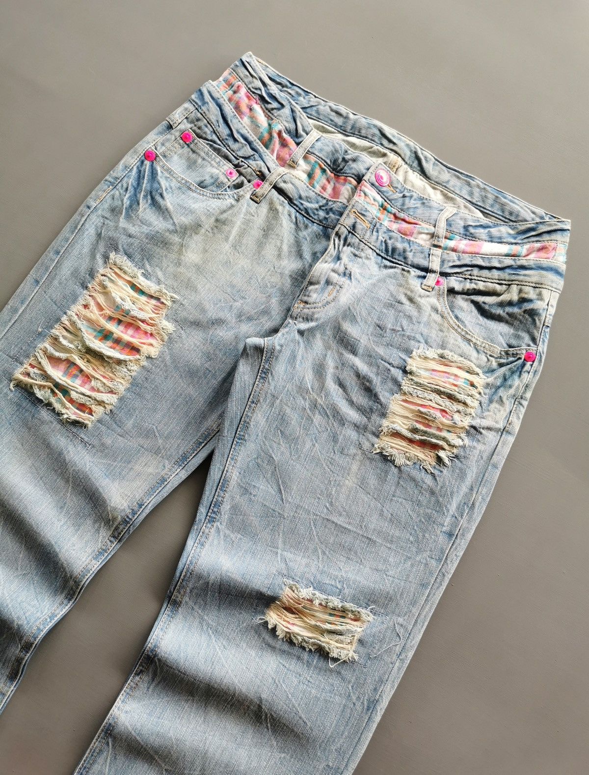 Japanese Brand Unbrand Double Waist Distressed Patches Jeans Size US 36 / EU 52 - 2 Thumbnail
