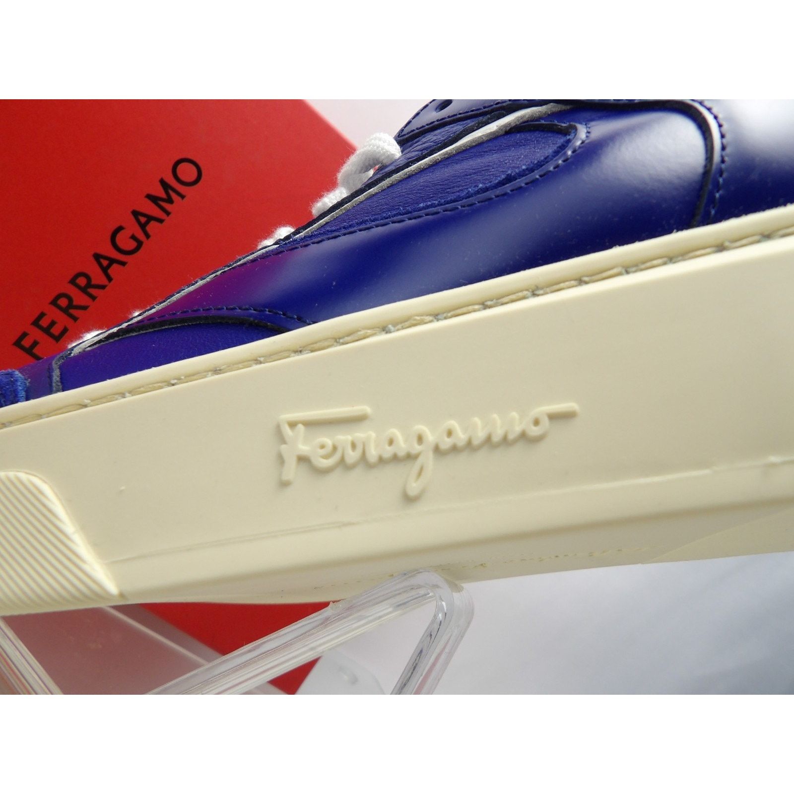Salvatore Ferragamo FERRAGAMO CASSINA BLUE LEATHER LOGO LACE SNEAKERS 10 M ITA Size US 11 / EU 44 - 5 Thumbnail