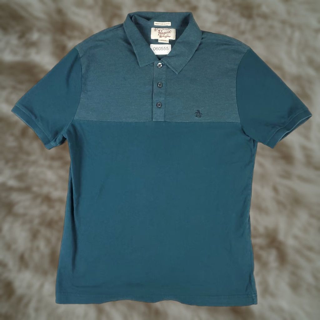Vintage Penguin Polo Shirt Mens Medium Teal Solid Short Sleeve Slim Fit Activewear Size US M / EU 48-50 / 2 - 1 Thumbnail