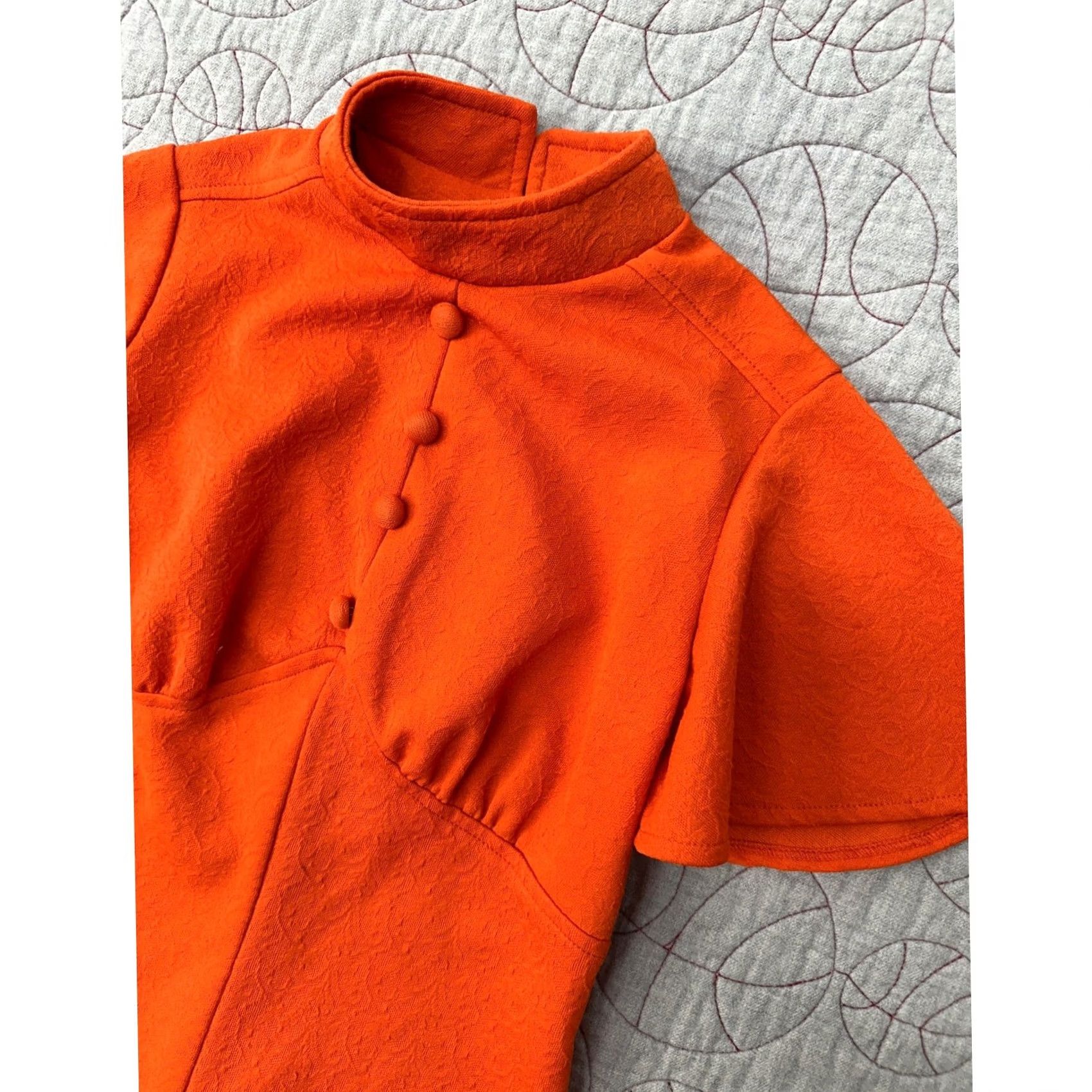 Vintage True Vintage 1960s Dress Orange Flutter Sleeve Mock Neck Retro Girls Small Size ONE SIZE - 2 Thumbnail
