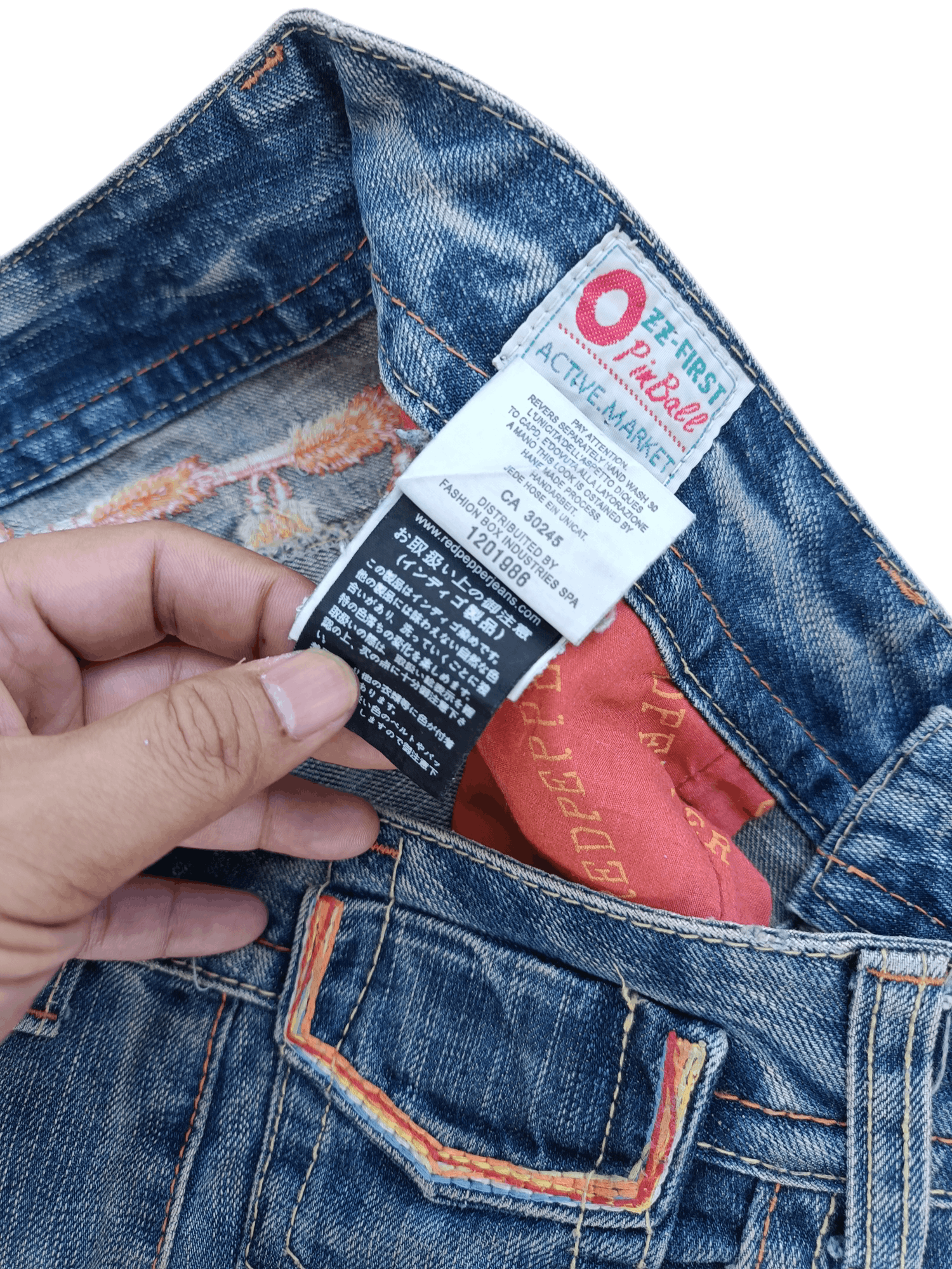 Japanese Brand FLARED Red Pepper Whiskers Low Rise Boot Cut Size US 35 - 13 Thumbnail