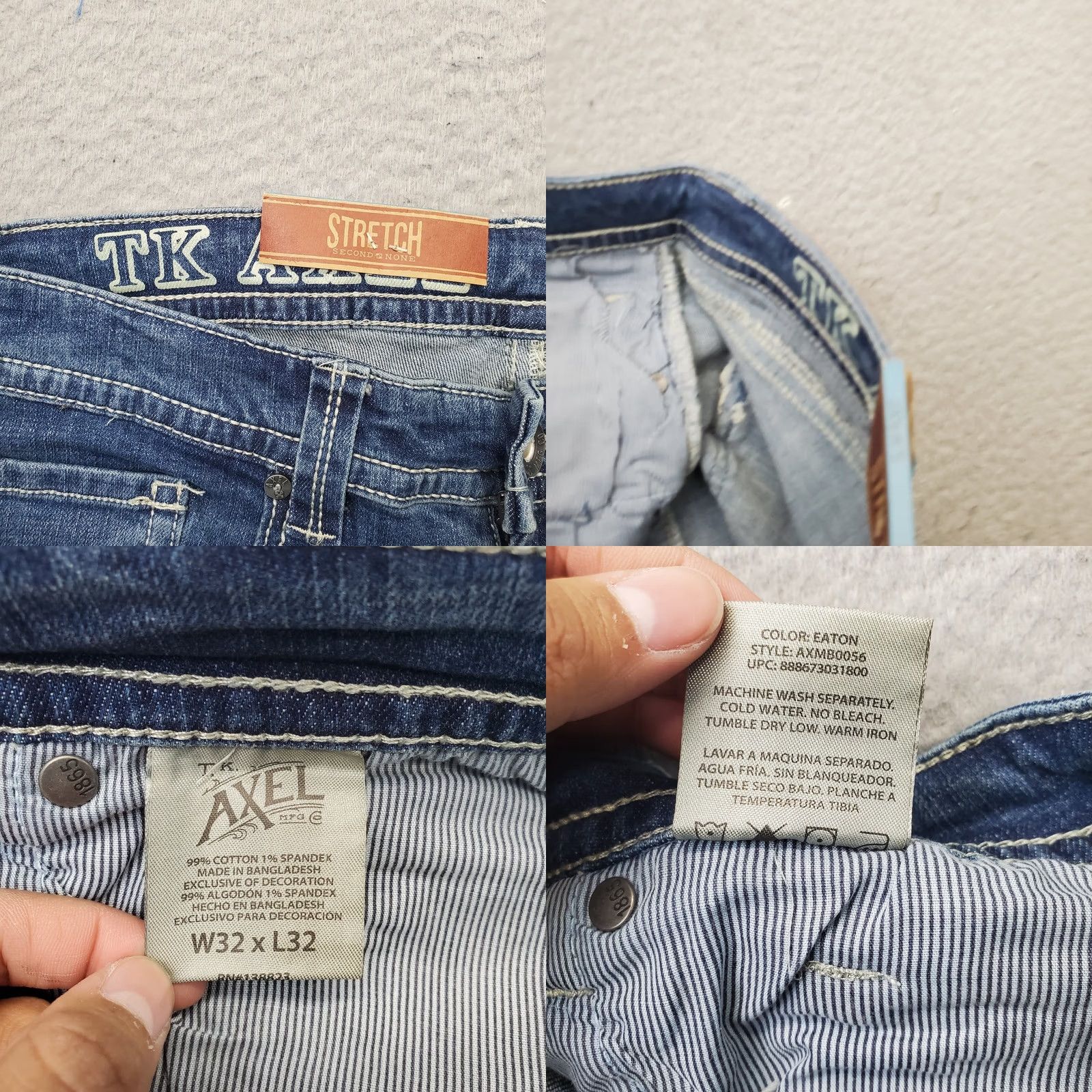 Denime Axel Jeans Mens Bootcut 32x32 Blue Denim Stretch Slim Contrast Stitch AXMB0056 Jeans Mens Size 32 Blue 5-Pocket Outdoor Vintage NWT Size US 32 / EU 48 - 8 Thumbnail
