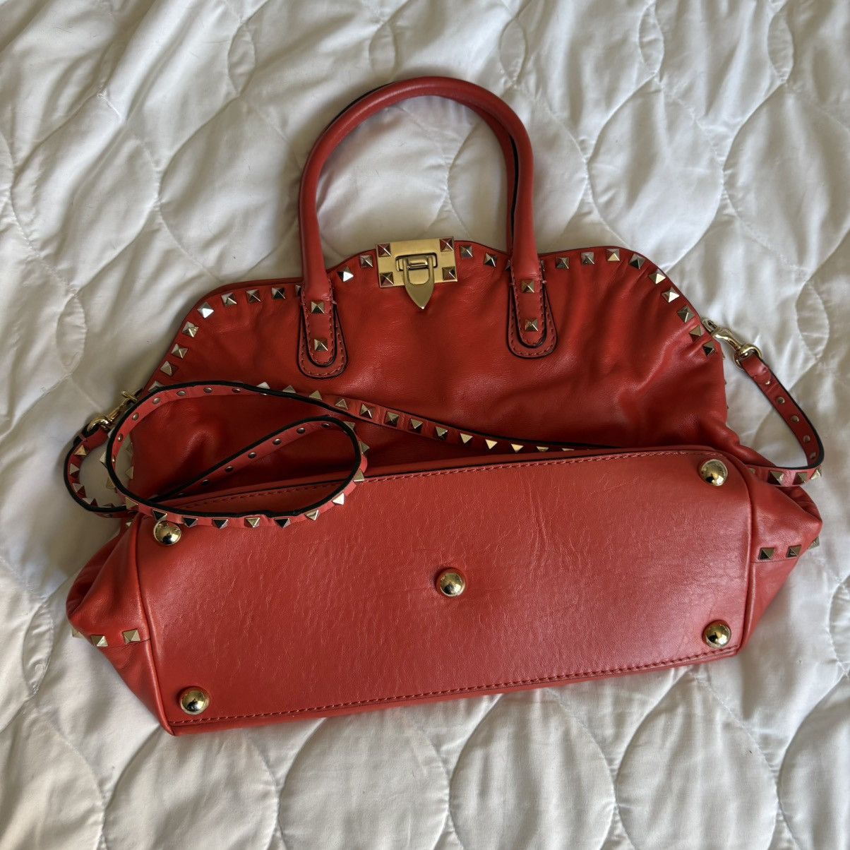 Valentino Valentino Rockstud Coral Red Top Handle and Crossbody Bag Size ONE SIZE - 8 Thumbnail