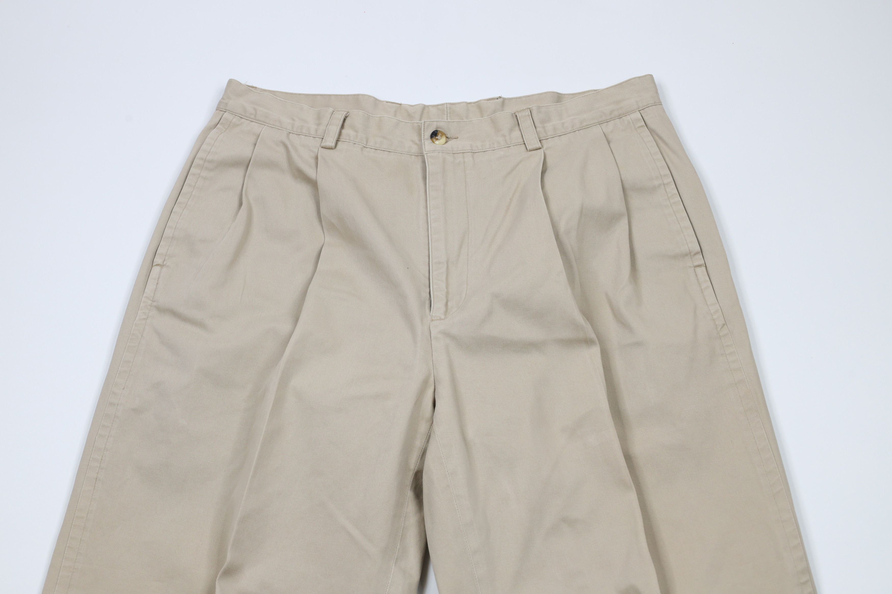 Nautica × Vintage Vintage 90s Nautica Pleated Cuffed Chino Pants Beige Cotton Size US 34 / EU 50 - 2 Thumbnail