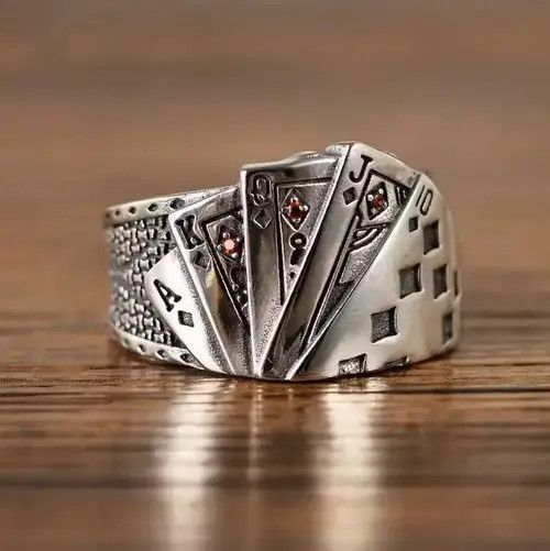 Jewelry × Vintage Poker Cards Adjustable Ring Retro Size ONE SIZE - 1 Thumbnail