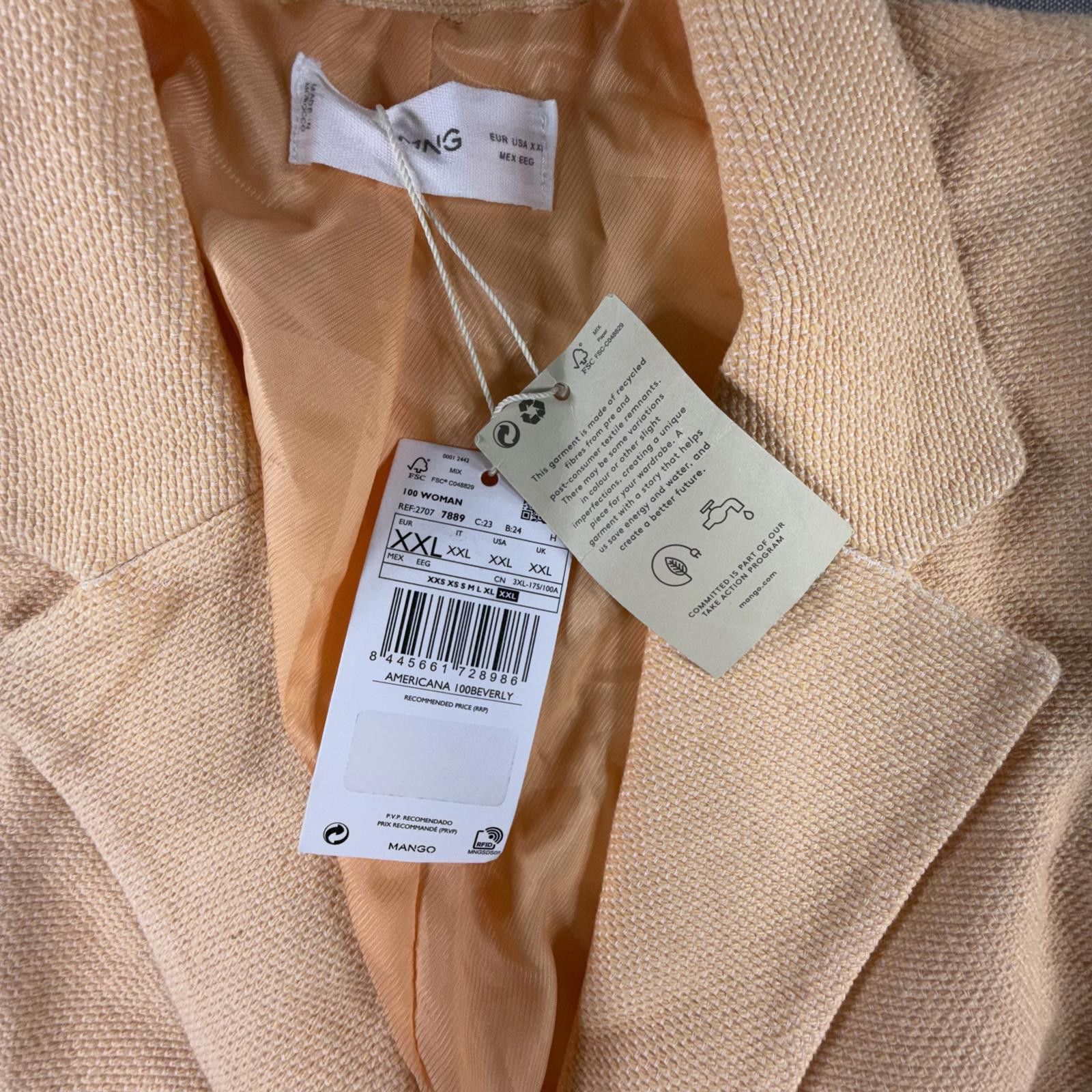 Other Mango Blazer Women's XXL Peach NEW Cotton Suit Size XXL / US 16-18 / IT 52-54 - 3 Thumbnail