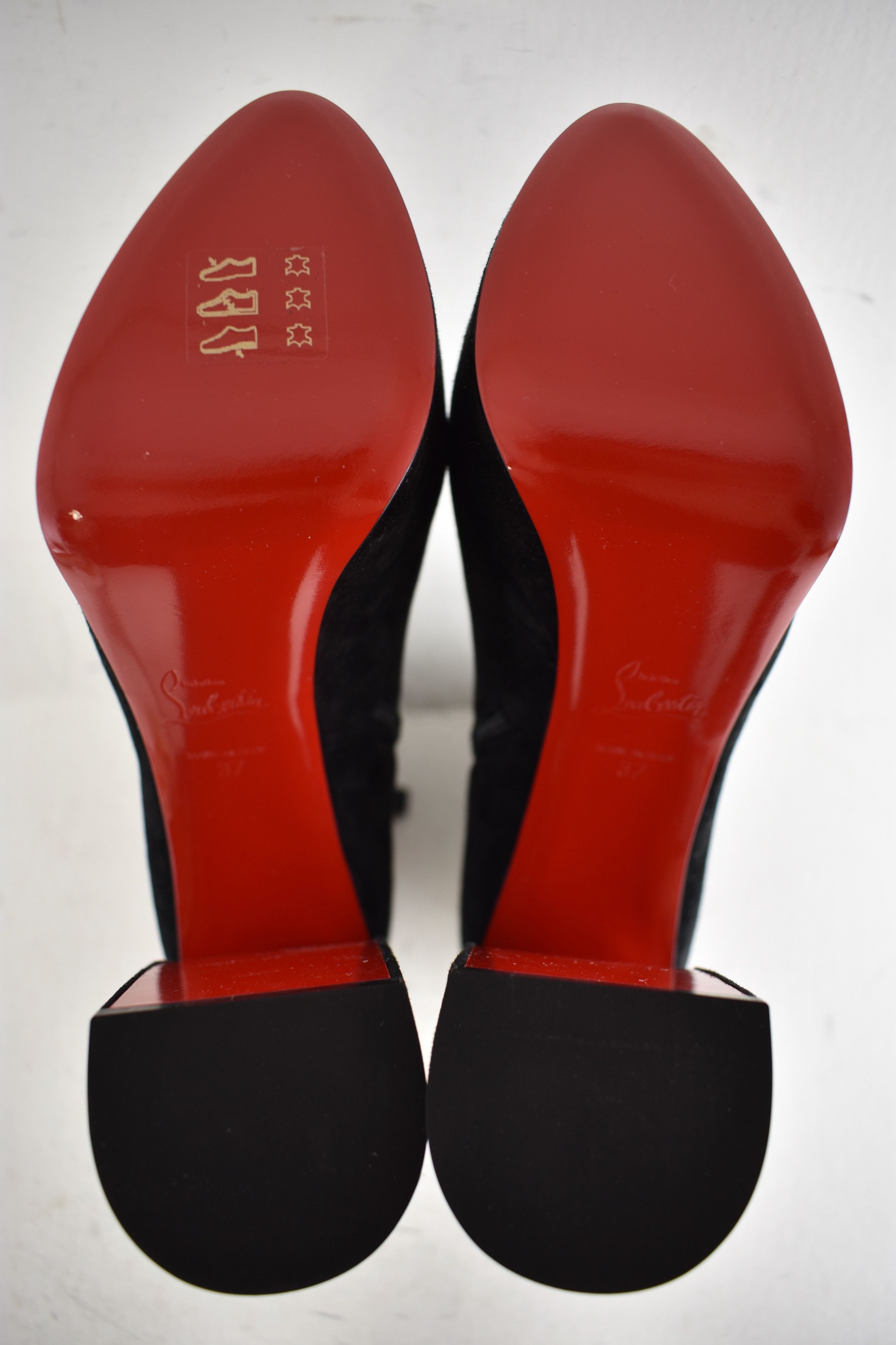 Christian Louboutin Movida Booty 130 Black Suede Platform Block Heel Bootie 37 Size US 7 / IT 37 - 21 Thumbnail